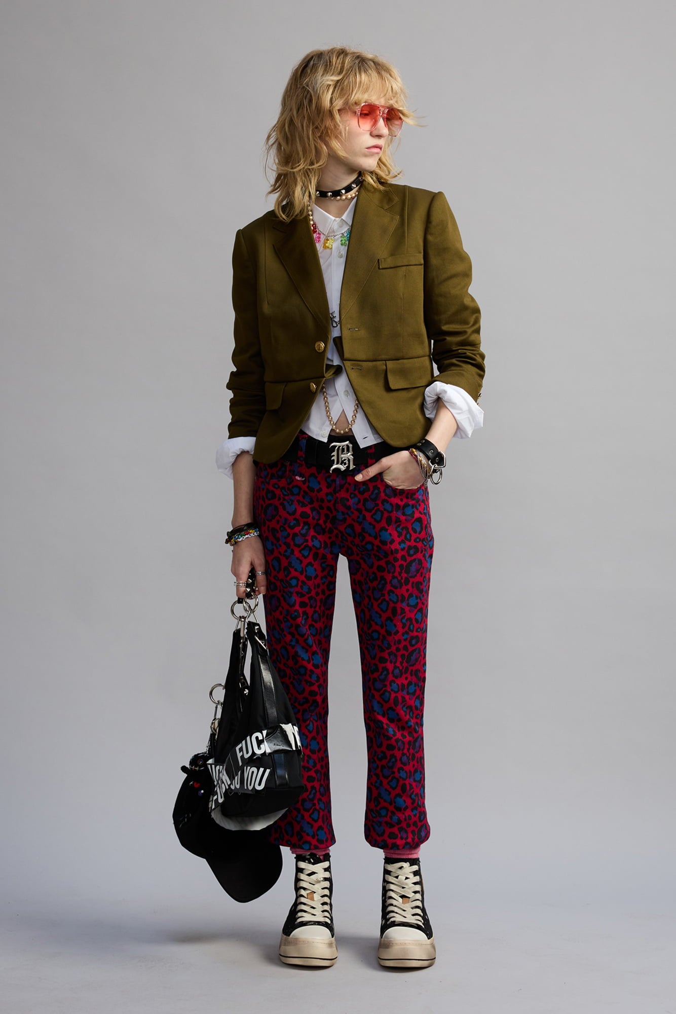 PLEATED BOYFRIEND BLAZER - OLIVE GREEN - R13