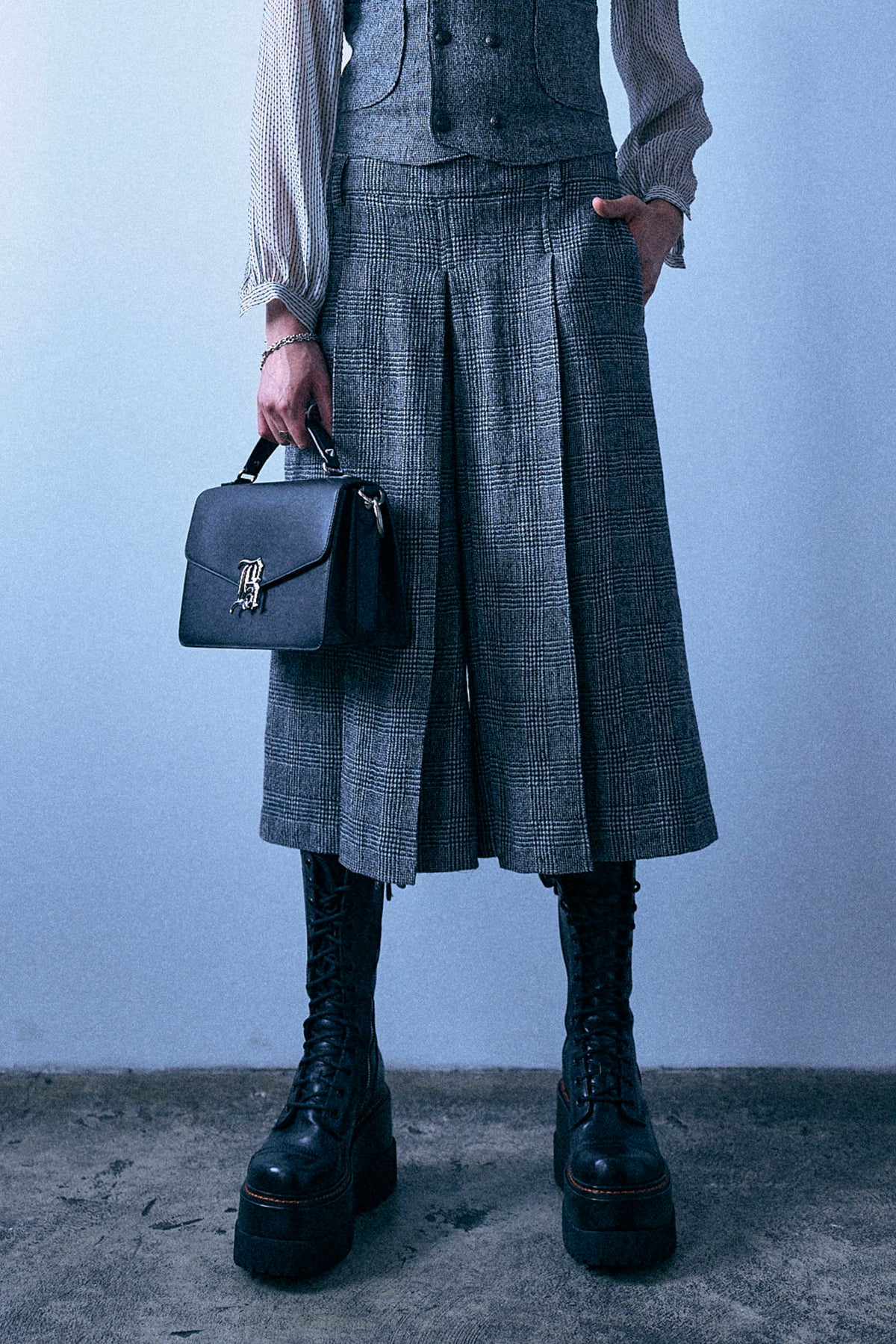 Pleated Culotte - Black And White Check - R13