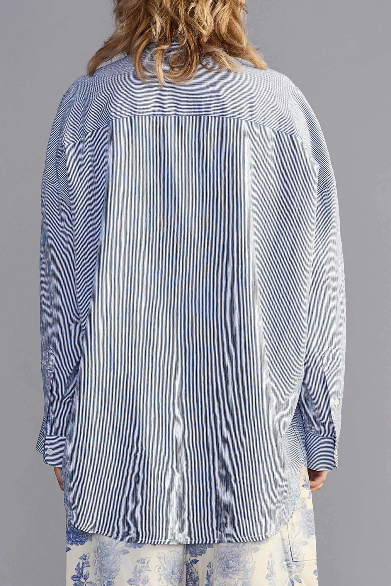 Pleated Front Shirt - Blue Stripe - R13