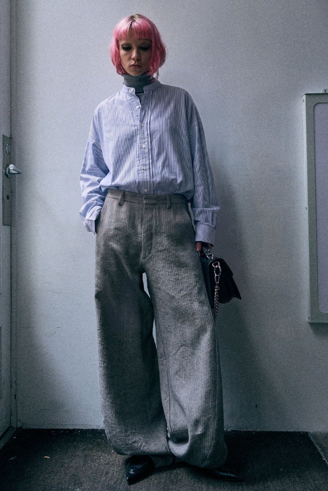 Pleated Front Shirt - Blue Stripe - R13