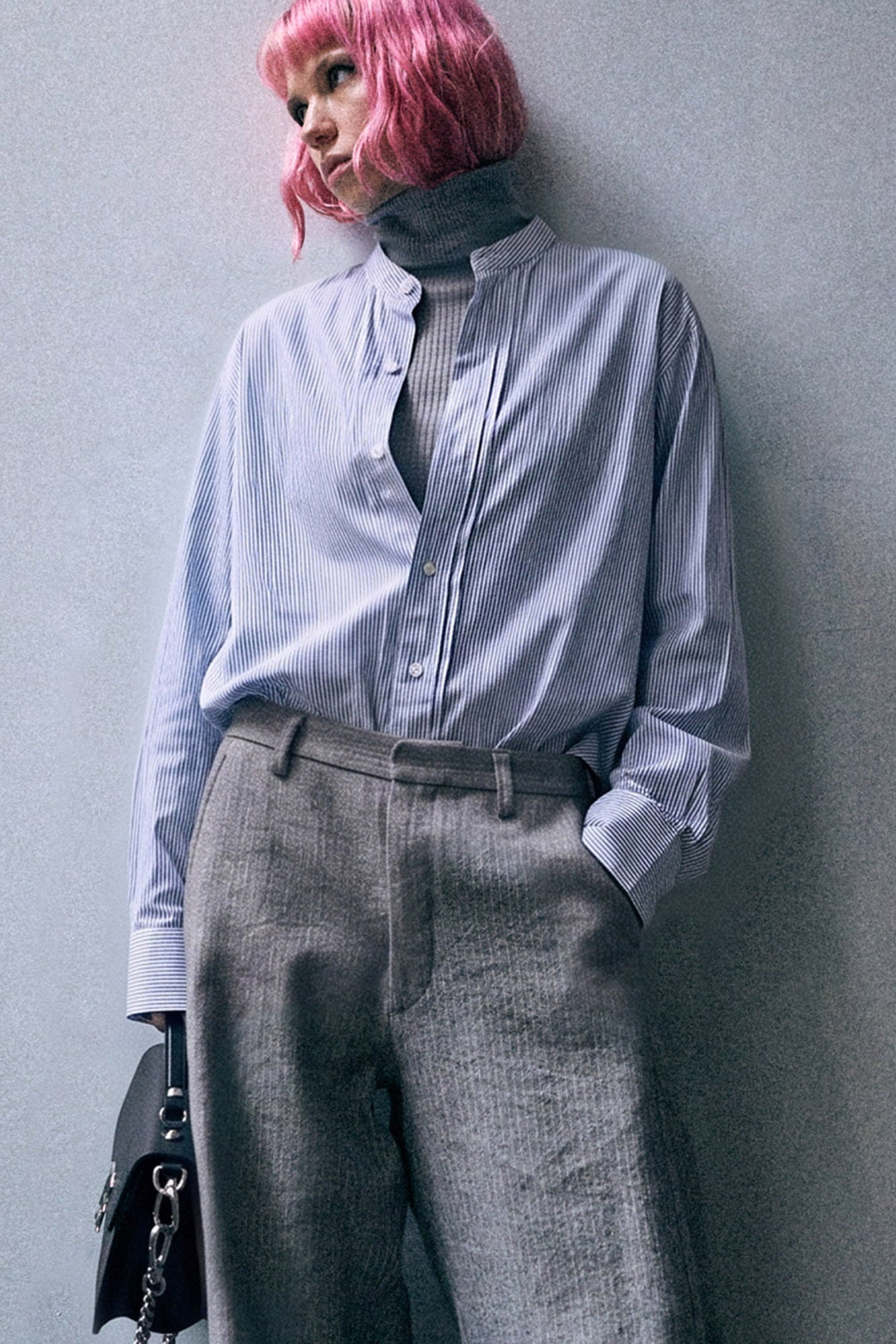Pleated Front Shirt - Blue Stripe - R13