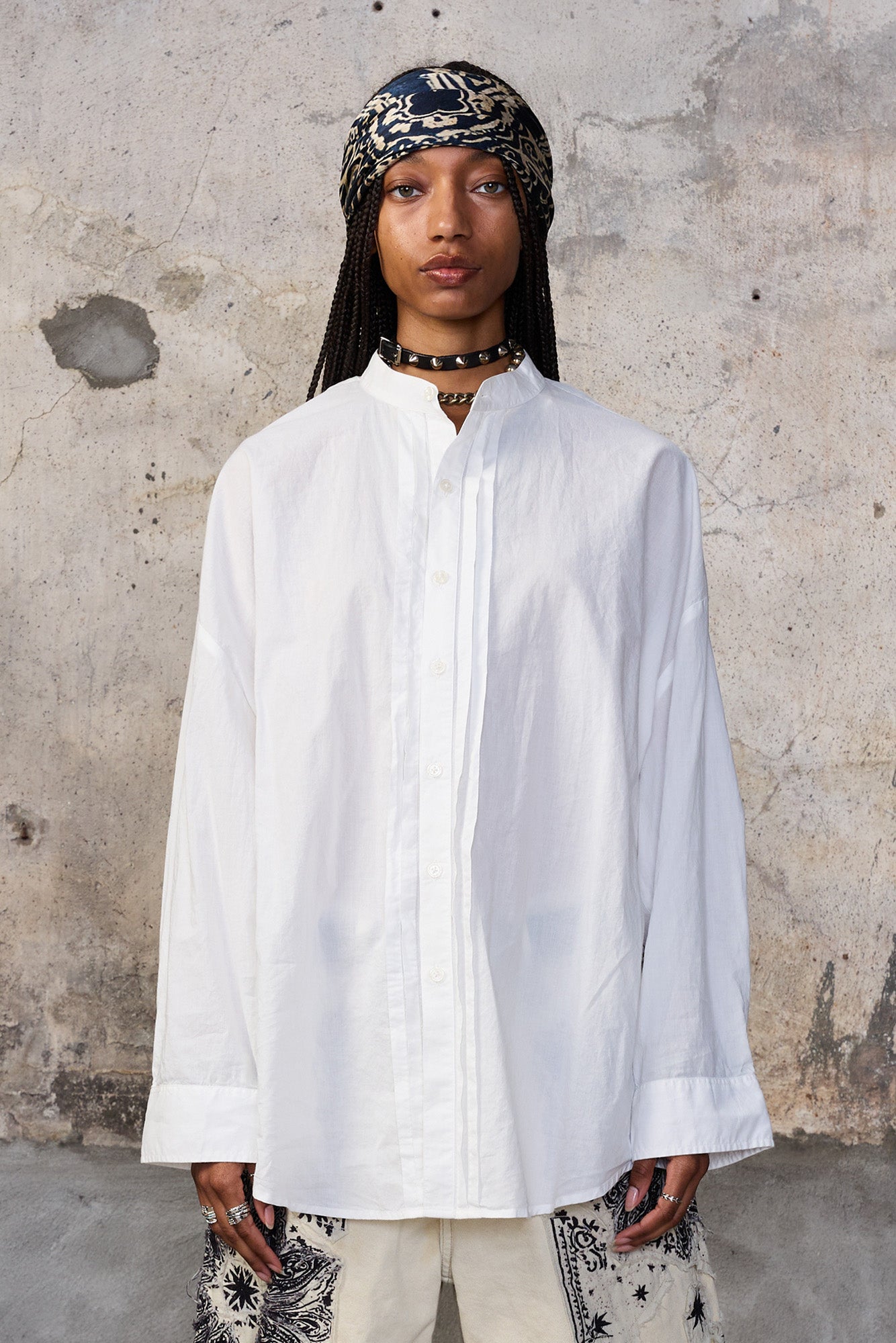 PLEATED FRONT SHIRT - WHITE - R13