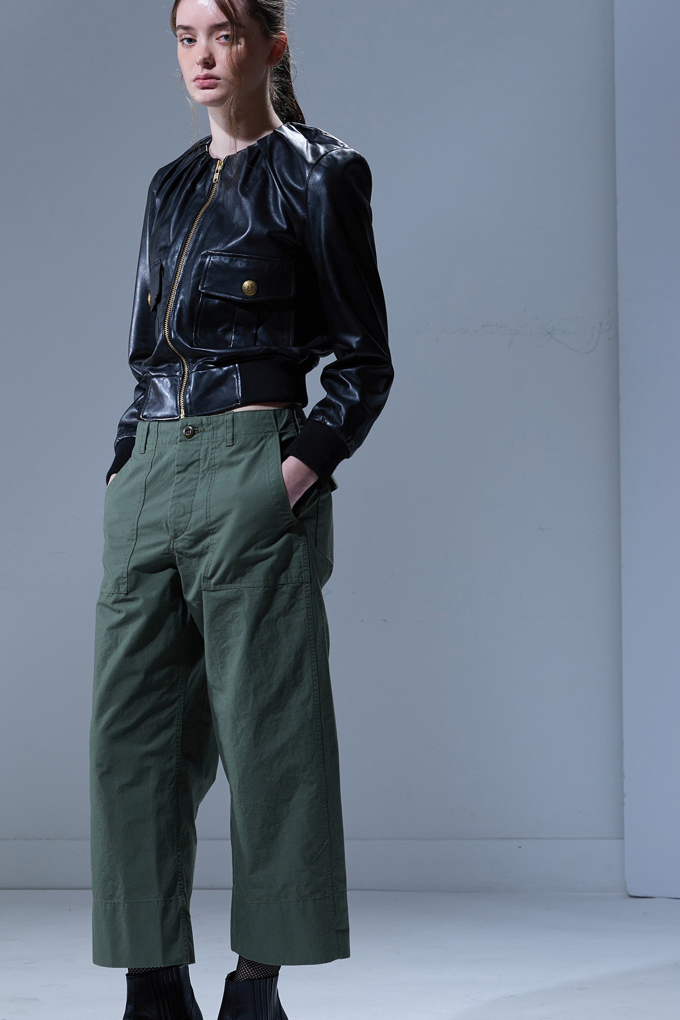 PLEATED NECK LEATHER JACKET - BLACK - R13