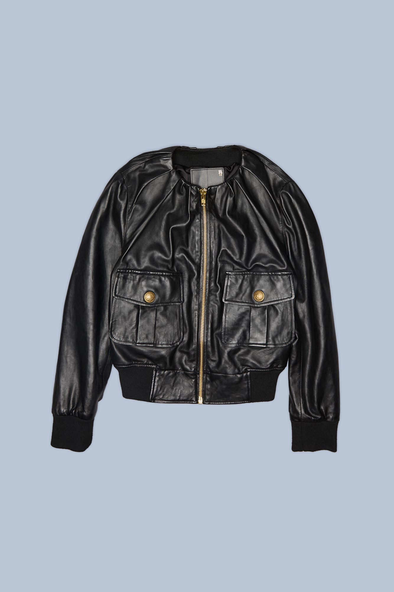 Pleated Neck Leather Jacket - Black – R13