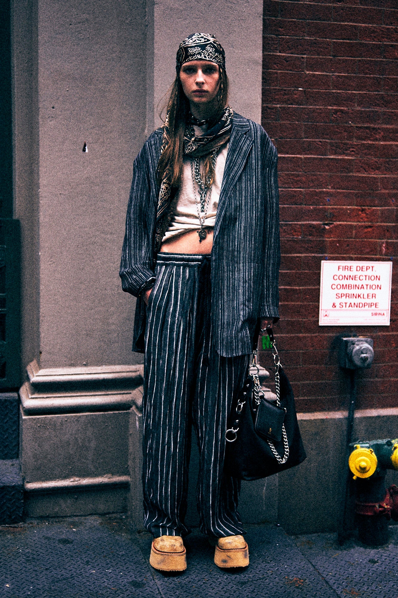 PLEATED RELAXED PANT WITH ELASTIC WAIST - DARK GREY WIDE STRIPE - R13