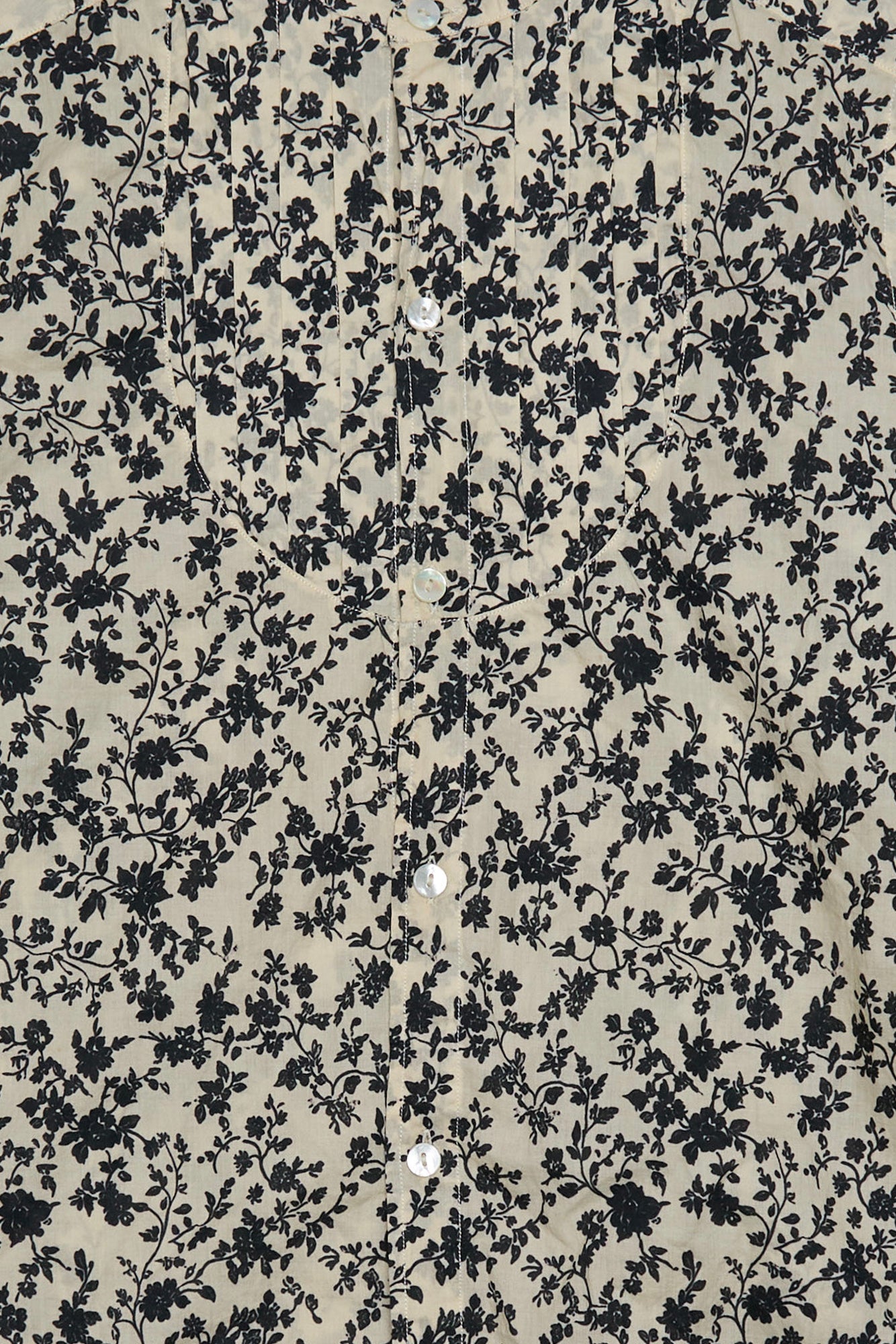 PLEATED TUXEDO FRONT SHIRT - BLACK FLORAL ON ECRU - R13