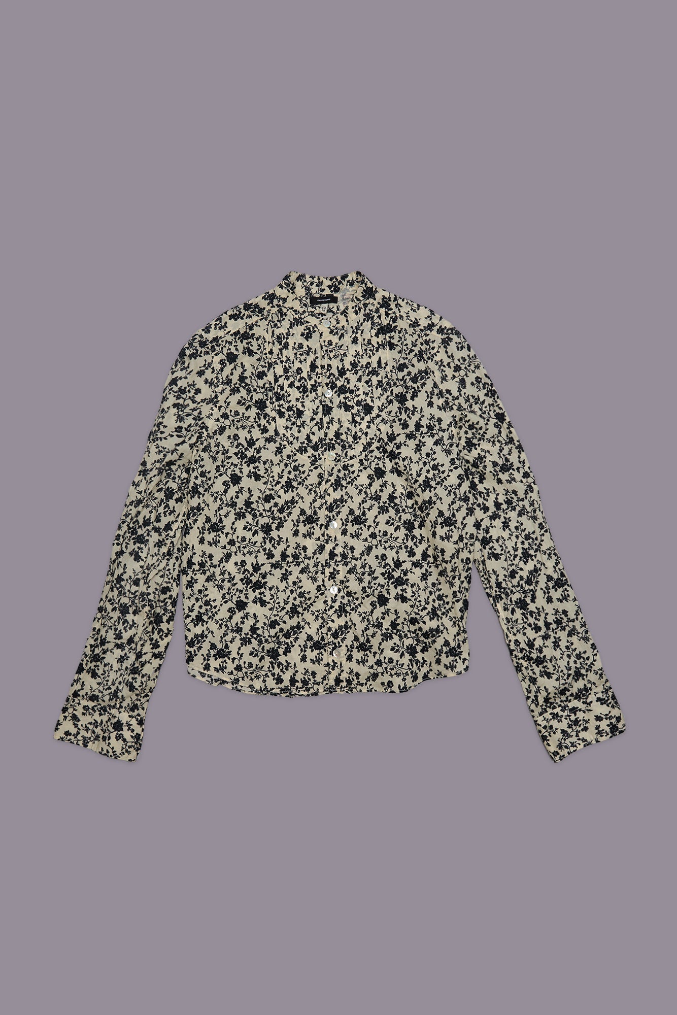 PLEATED TUXEDO FRONT SHIRT - BLACK FLORAL ON ECRU - R13