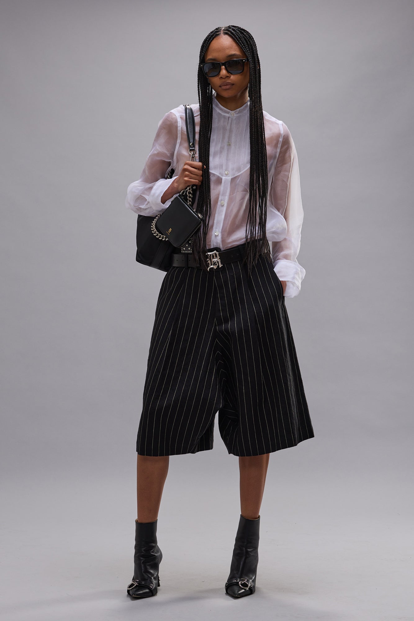 PLEATED TUXEDO FRONT SHIRT - WHITE