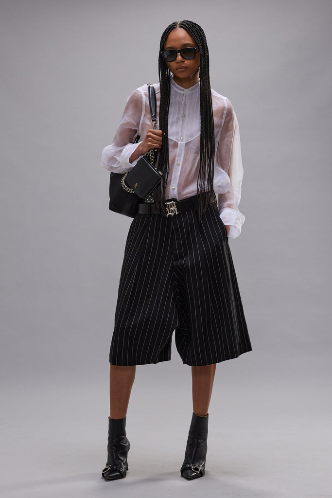 PLEATED TUXEDO FRONT SHIRT - WHITE