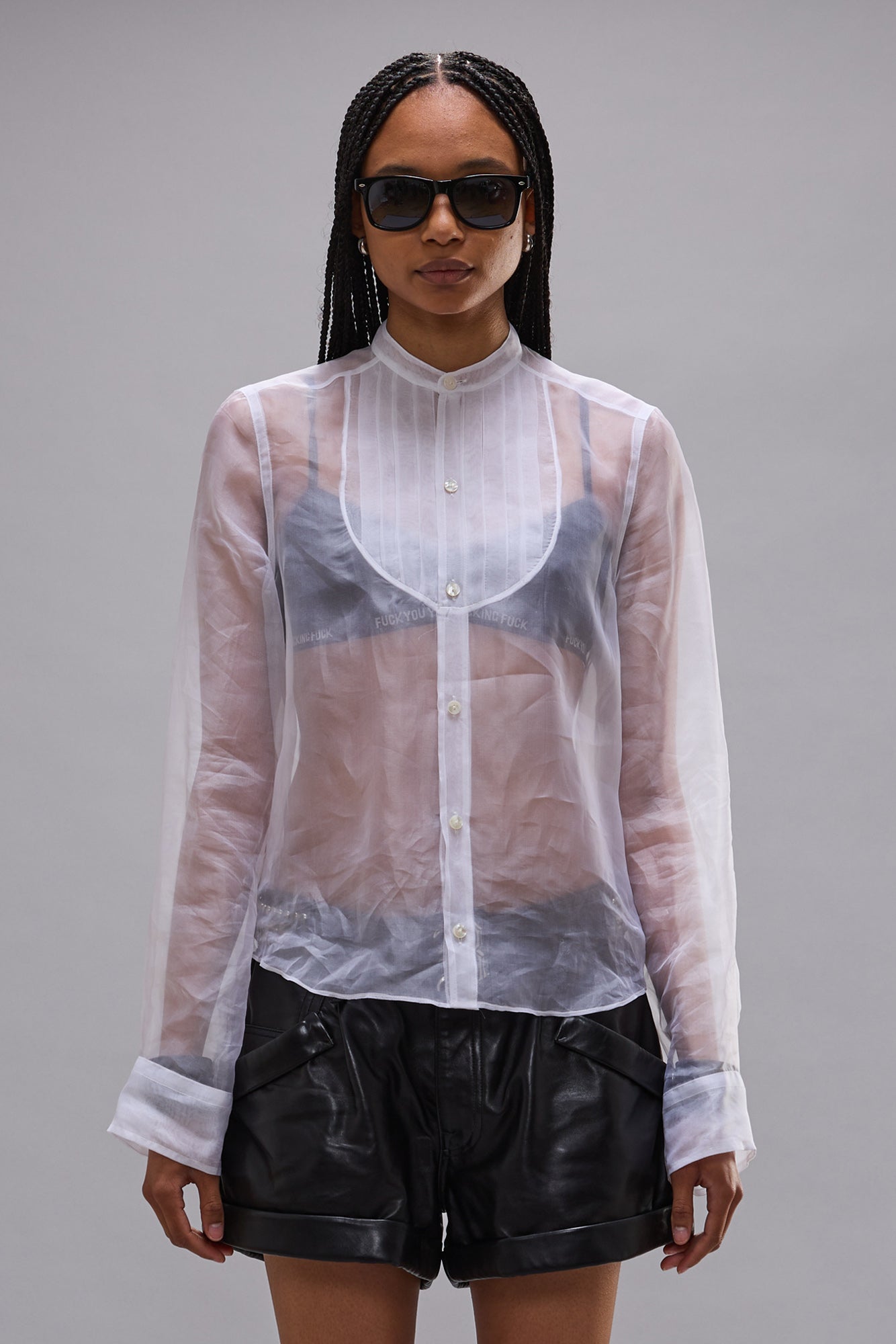 PLEATED TUXEDO FRONT SHIRT - WHITE - R13