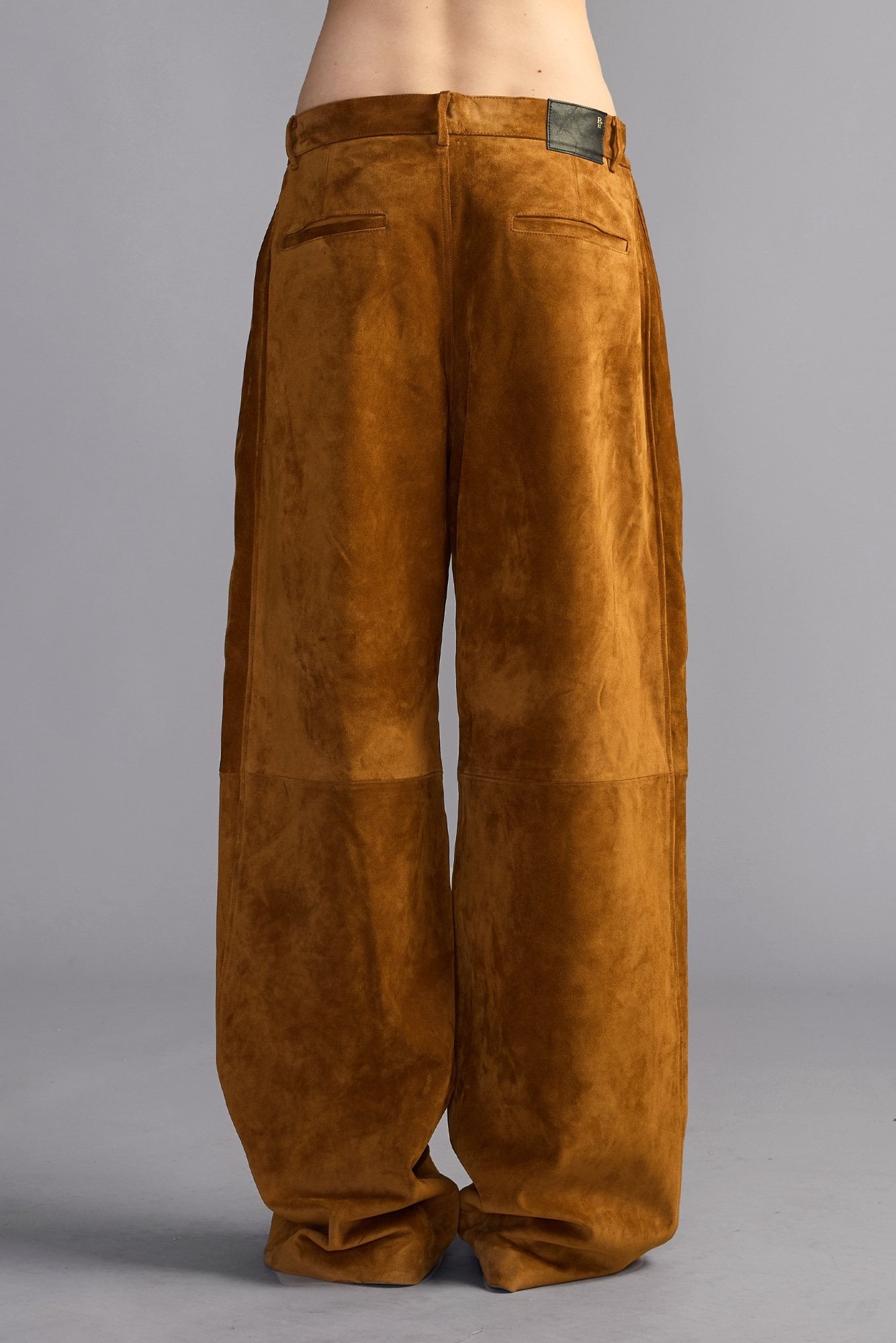Pleated Wide Leg Leather Pant - Orange Brown Suede - R13