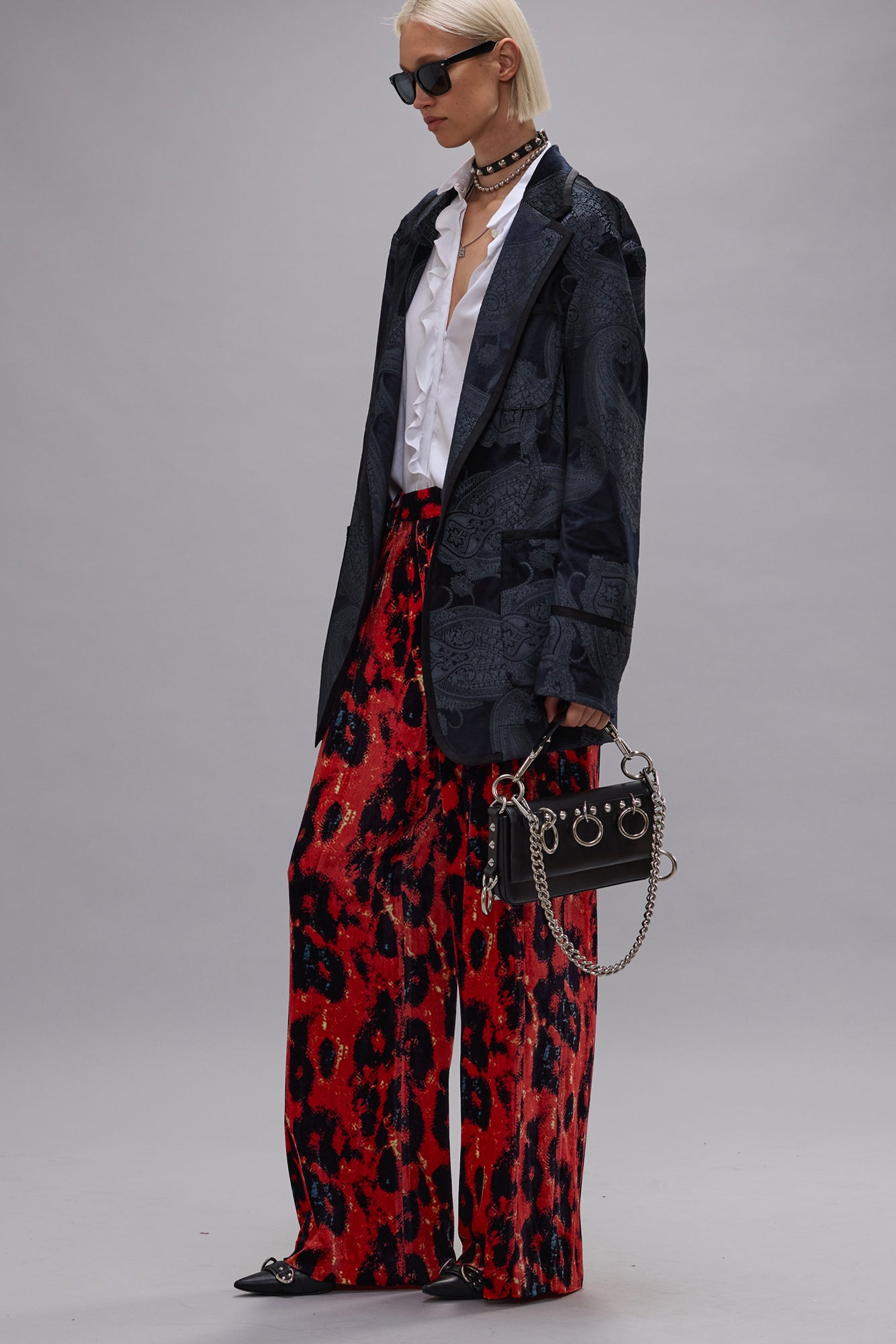 PLEATED WIDE LEG PANT - RED LEOPARD - R13