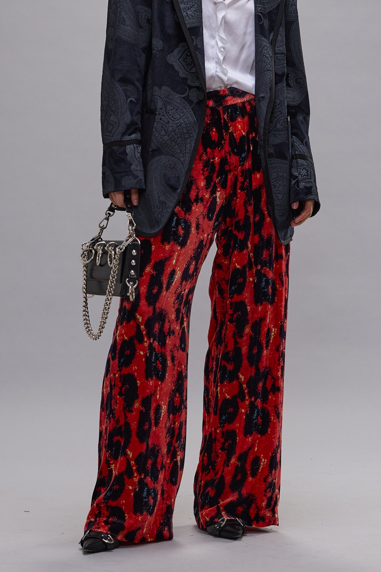 PLEATED WIDE LEG PANT - RED LEOPARD - R13