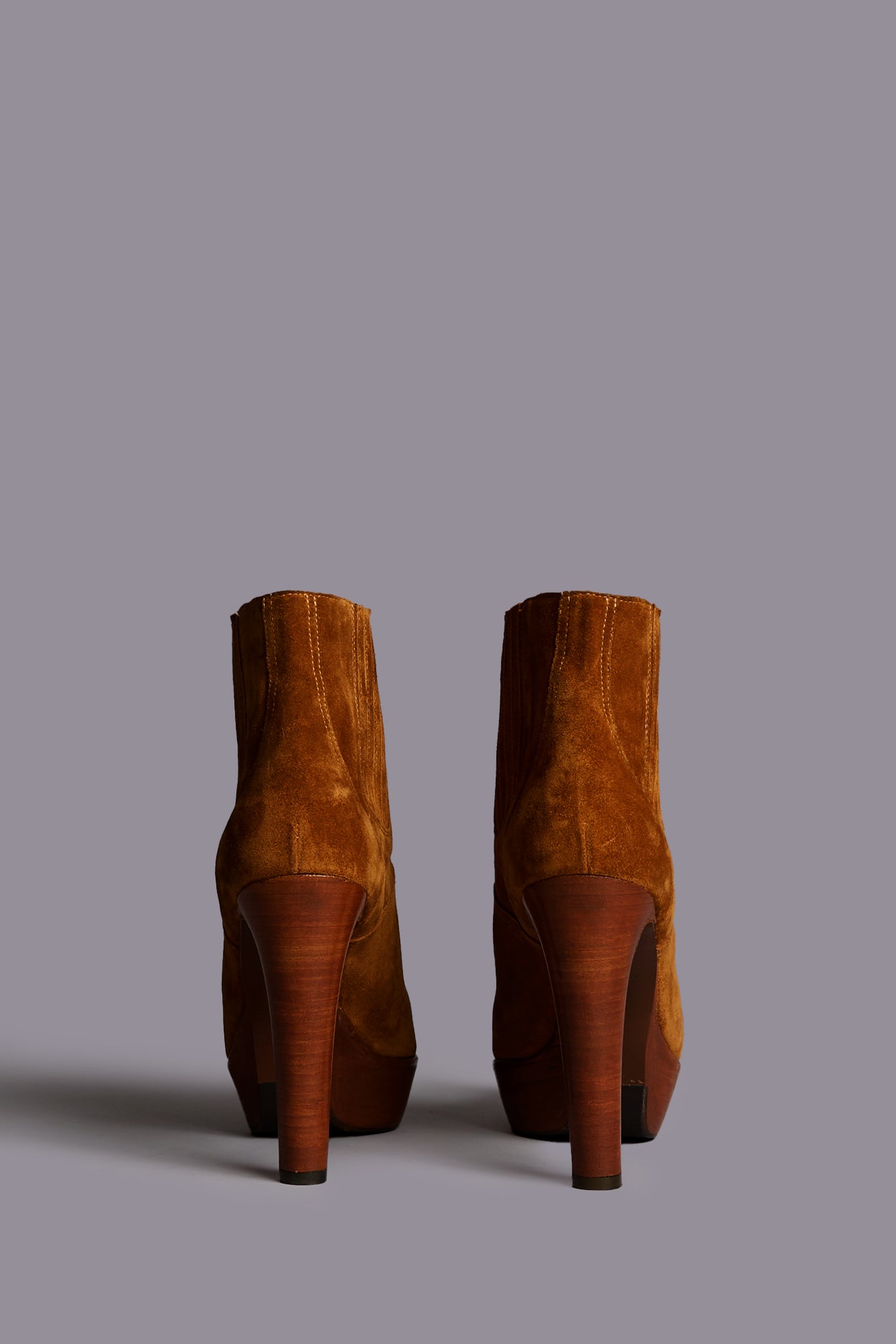 POINTY TOE PLATFORM HEELED BOOT - BROWN SUEDE - R13