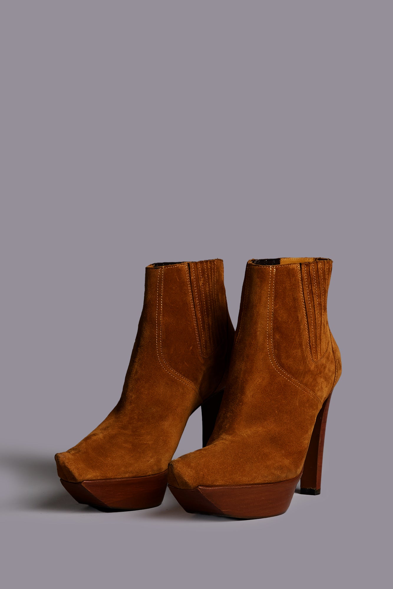 POINTY TOE PLATFORM HEELED BOOT - BROWN SUEDE - R13