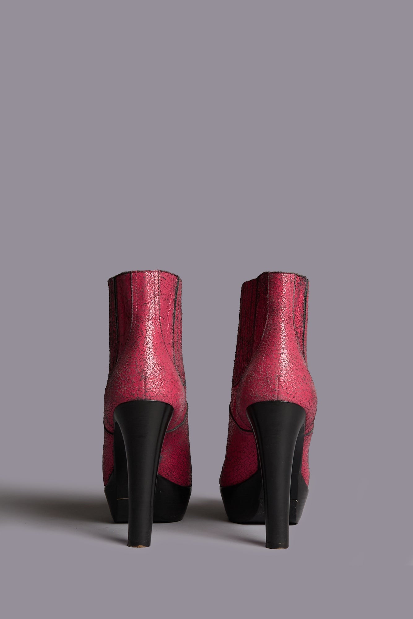 POINTY TOE PLATFORM HEELED BOOT - CRACKLE PINK - R13