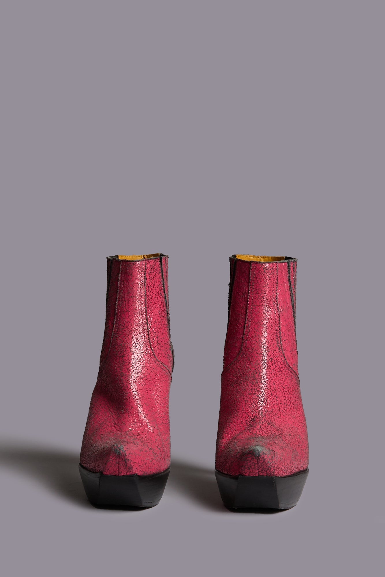 POINTY TOE PLATFORM HEELED BOOT - CRACKLE PINK - R13