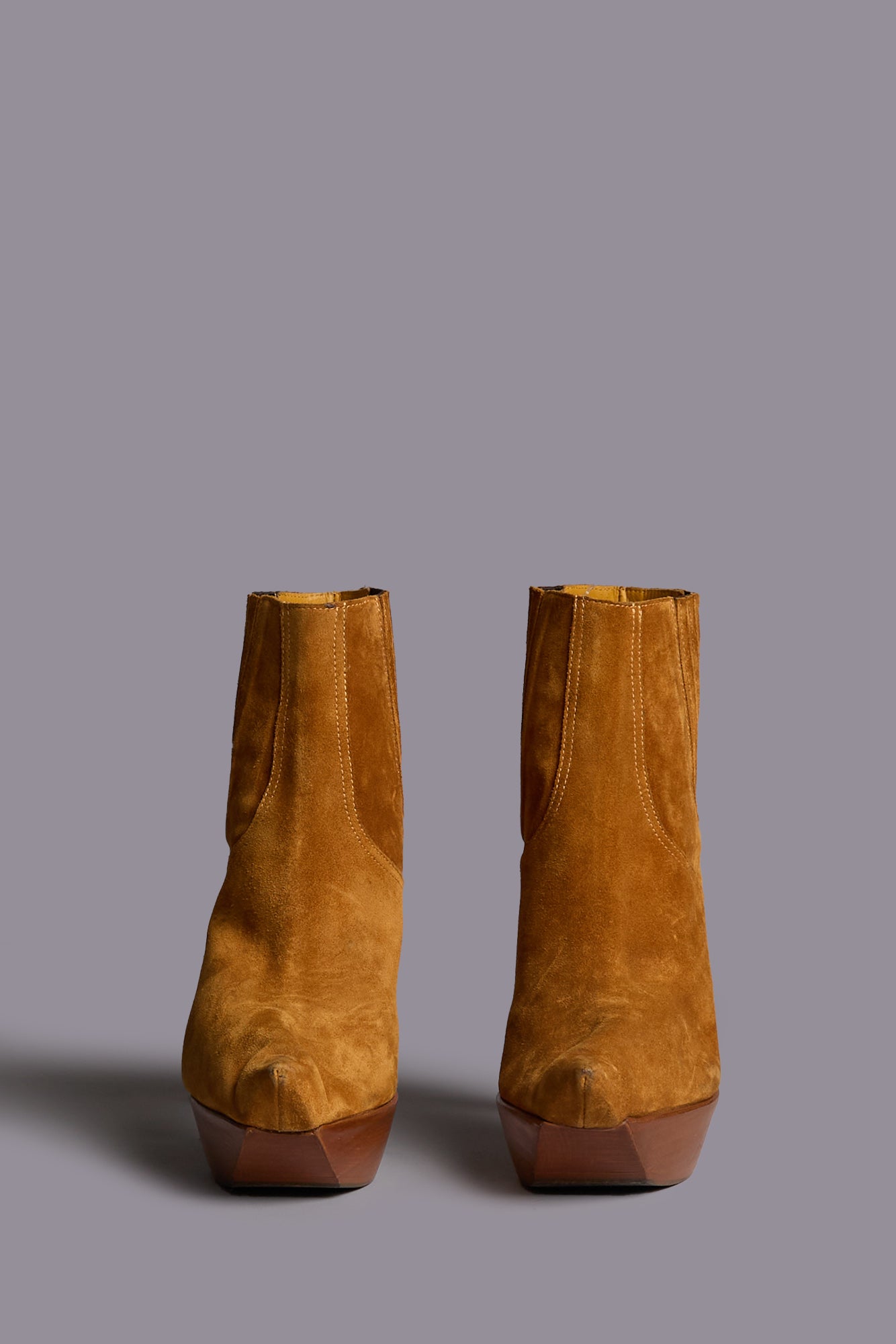 POINTY TOE PLATFORM HEELED BOOT - ORANGE BROWN SUEDE - R13