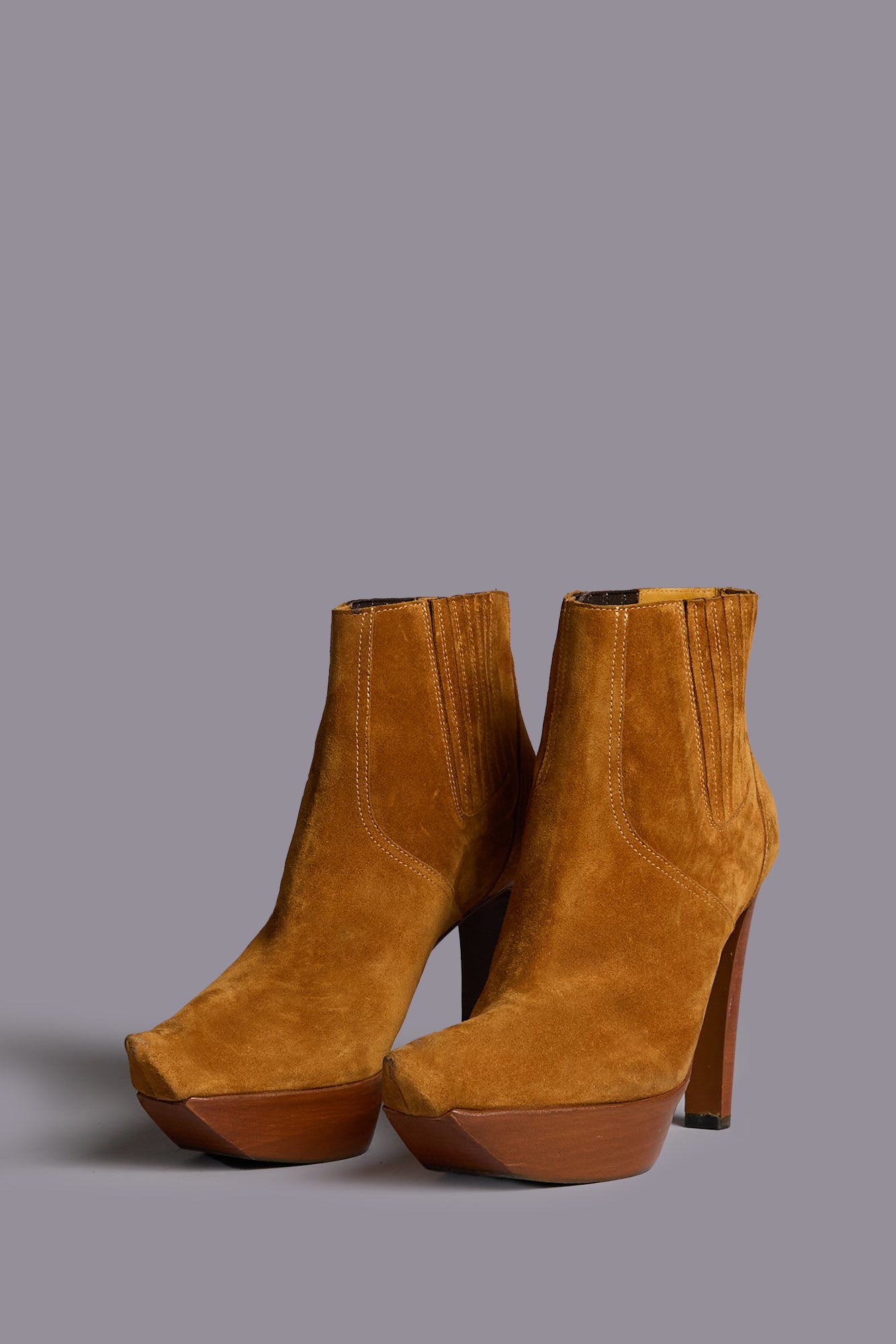 POINTY TOE PLATFORM HEELED BOOT - ORANGE BROWN SUEDE - R13