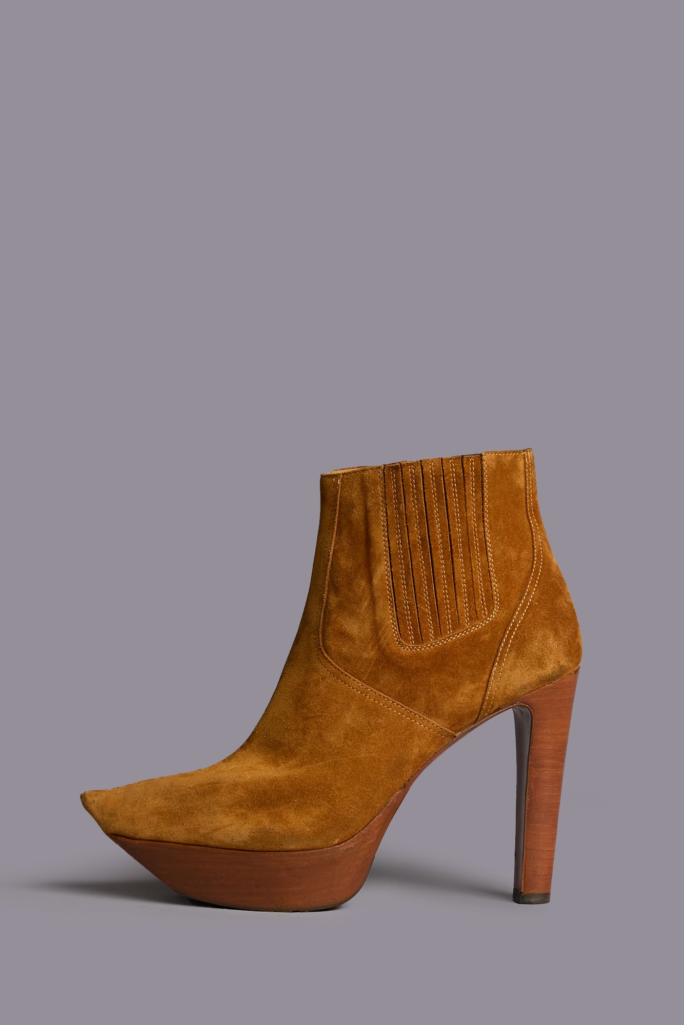 POINTY TOE PLATFORM HEELED BOOT - ORANGE BROWN SUEDE - R13