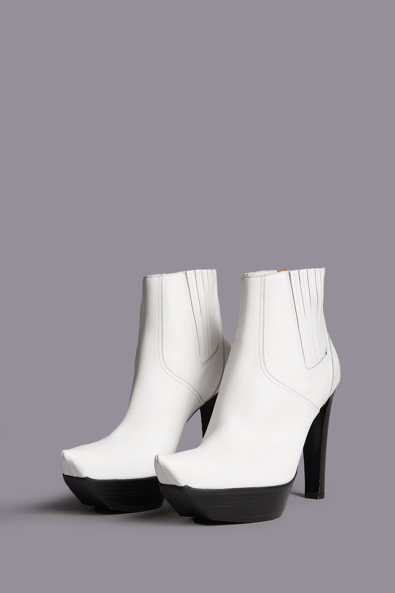 POINTY TOE PLATFORM HEELED BOOT - WHITE - R13