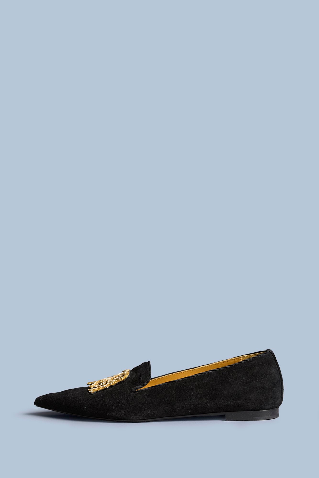 Pointy Toe Slipper With Logo - Black Suede