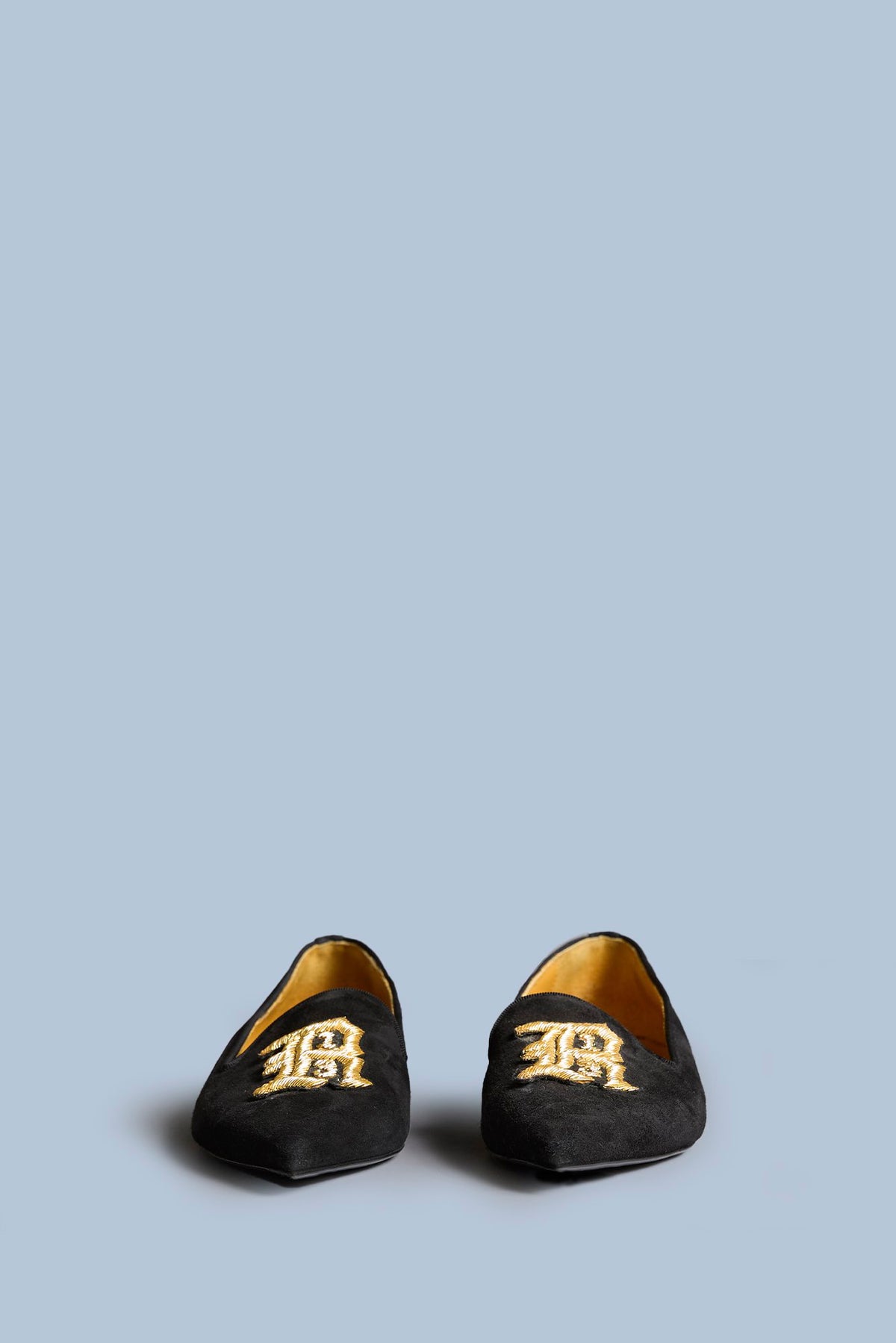 Pointy Toe Slipper With Logo - Black Suede - R13
