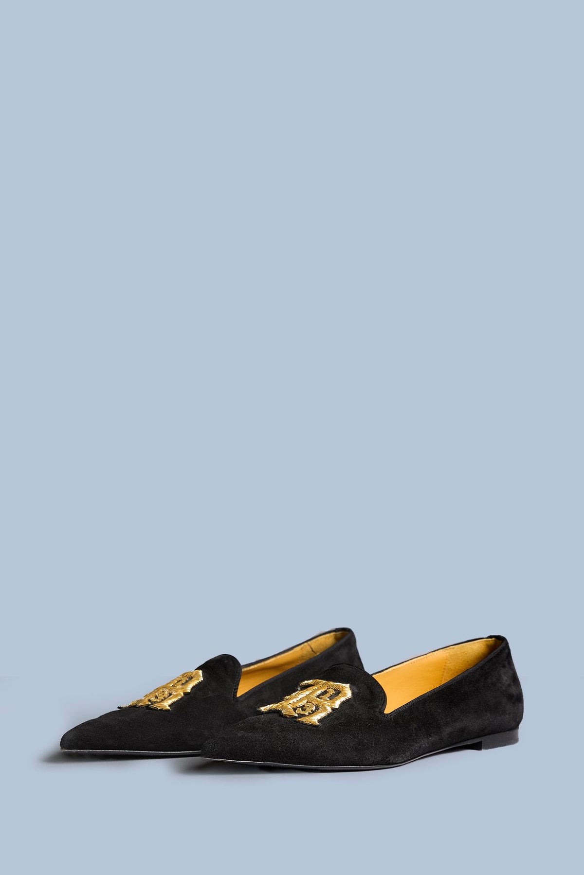 Pointy Toe Slipper With Logo - Black Suede - R13