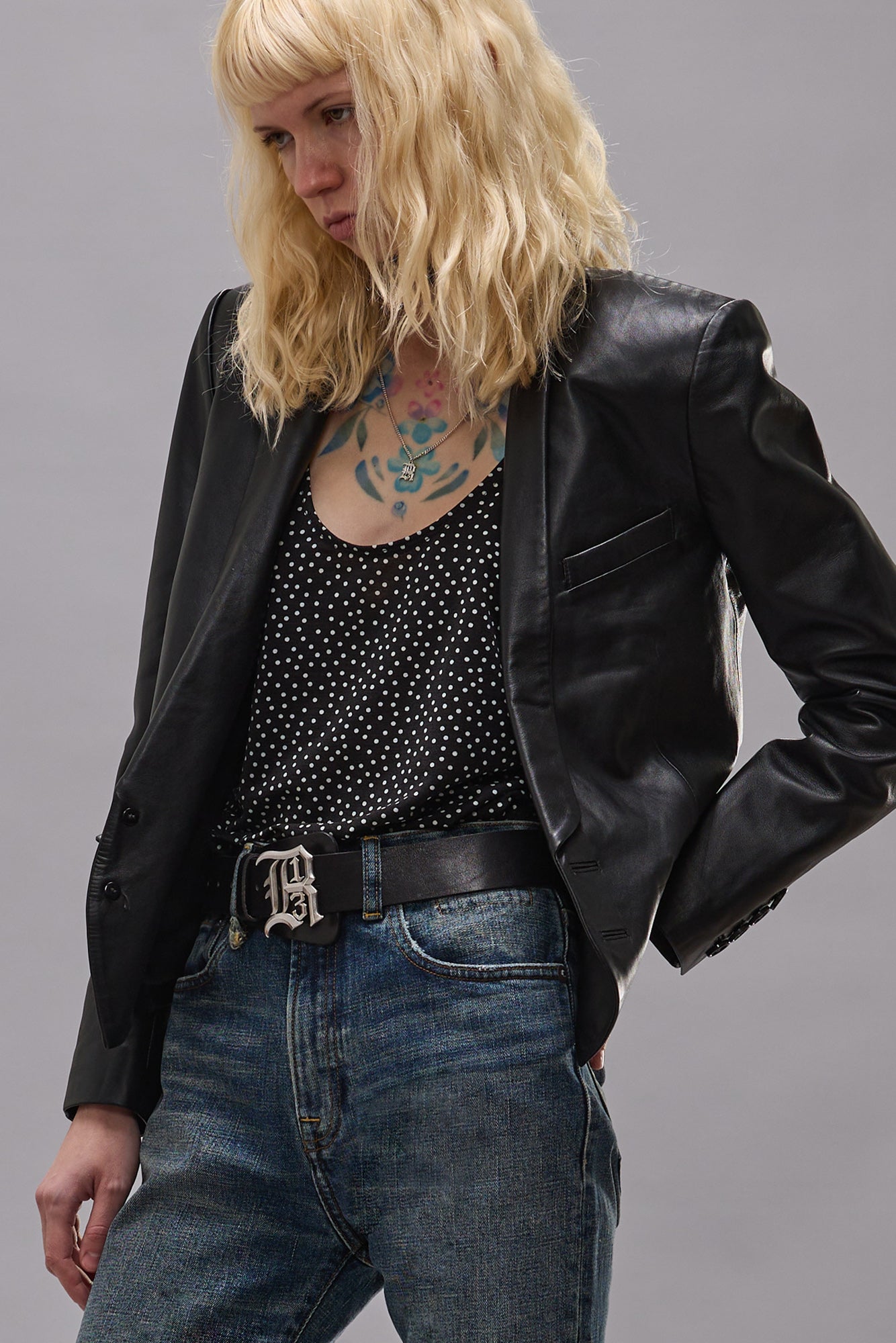 POLKADOT CAMI TEE - ECRU MINI POLKADOT ON BLACK - R13