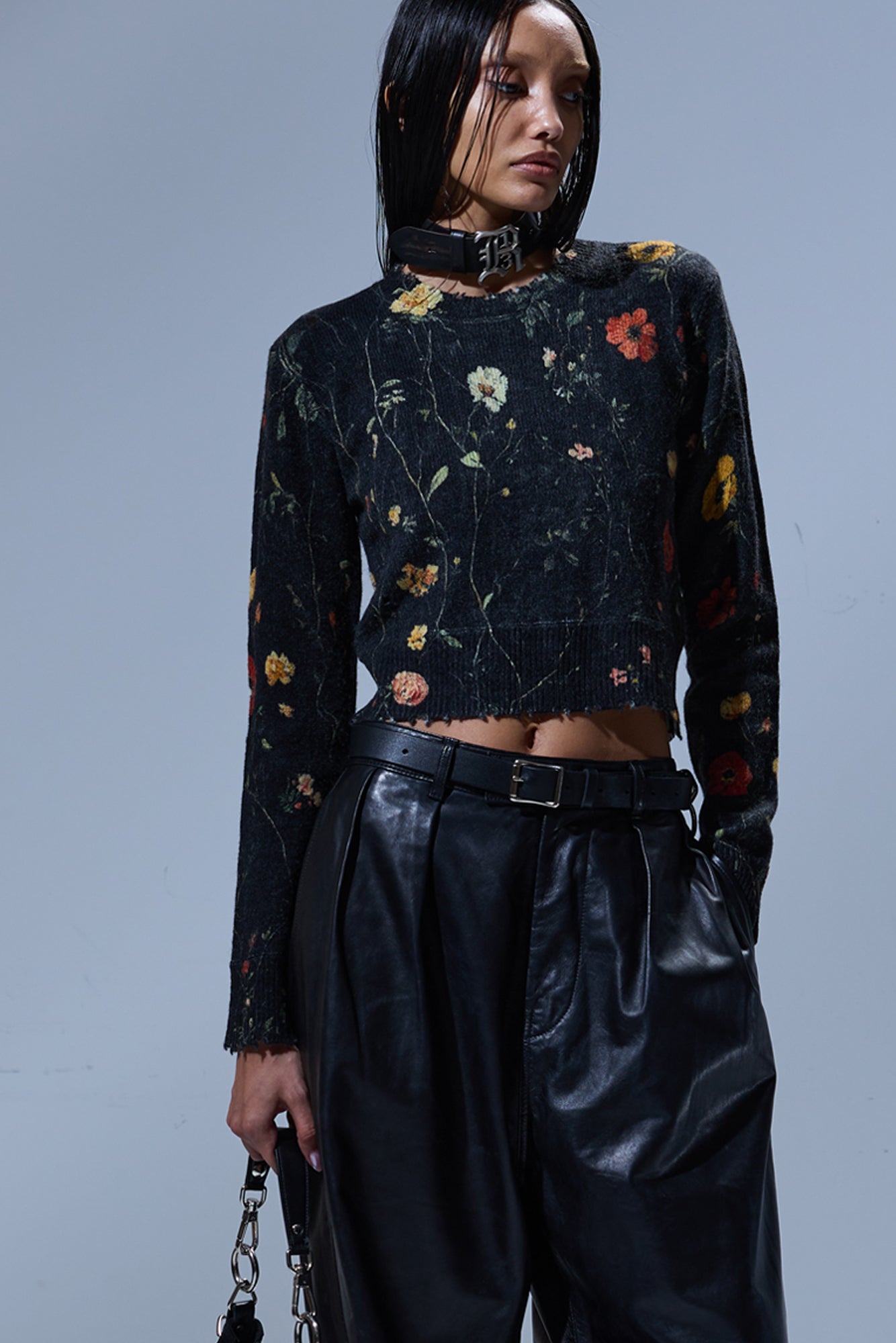 PRINTED BABY CREWNECK - FLORAL ON BLACK - R13