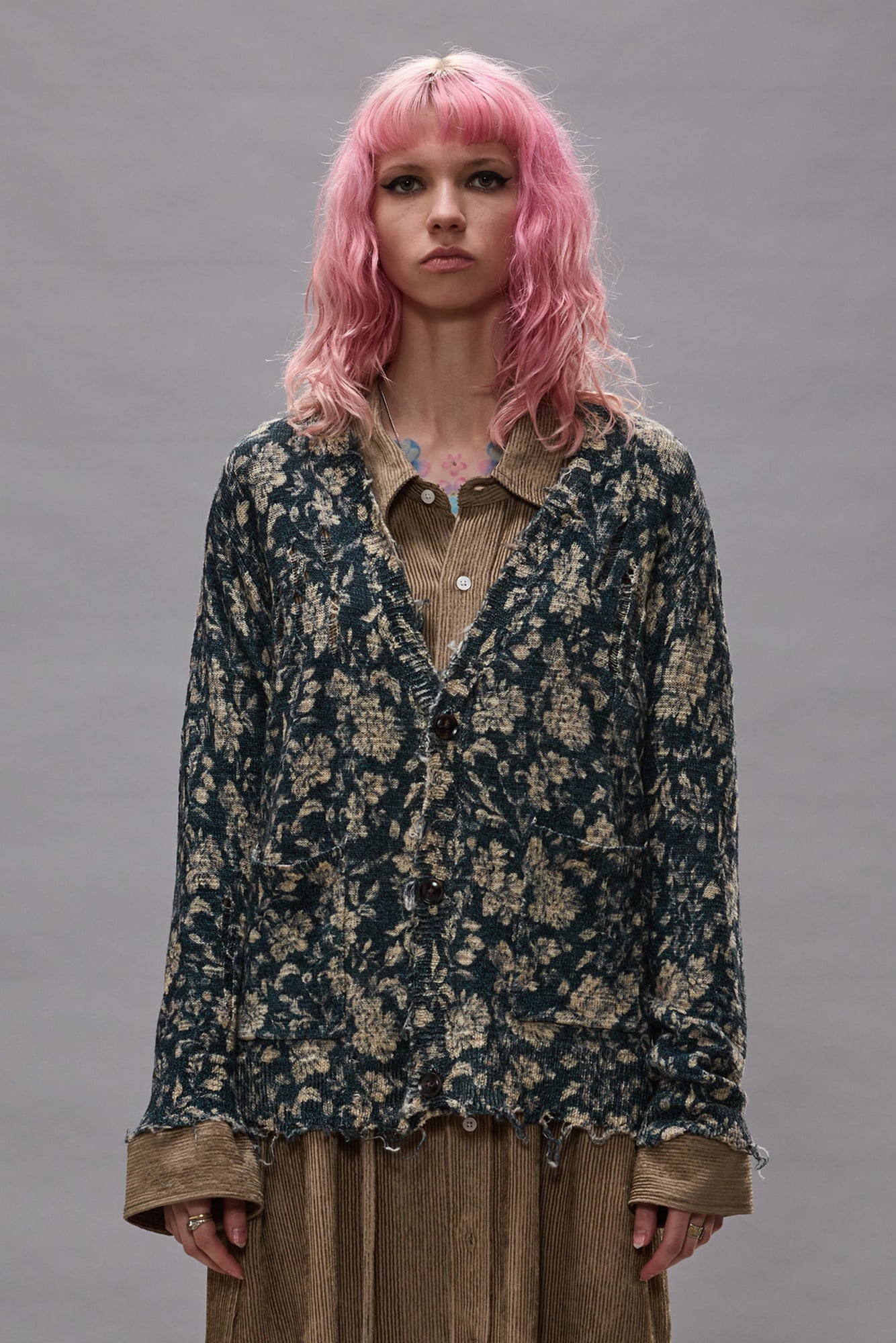 Printed Boy Cardigan - Dark Blue Floral - R13