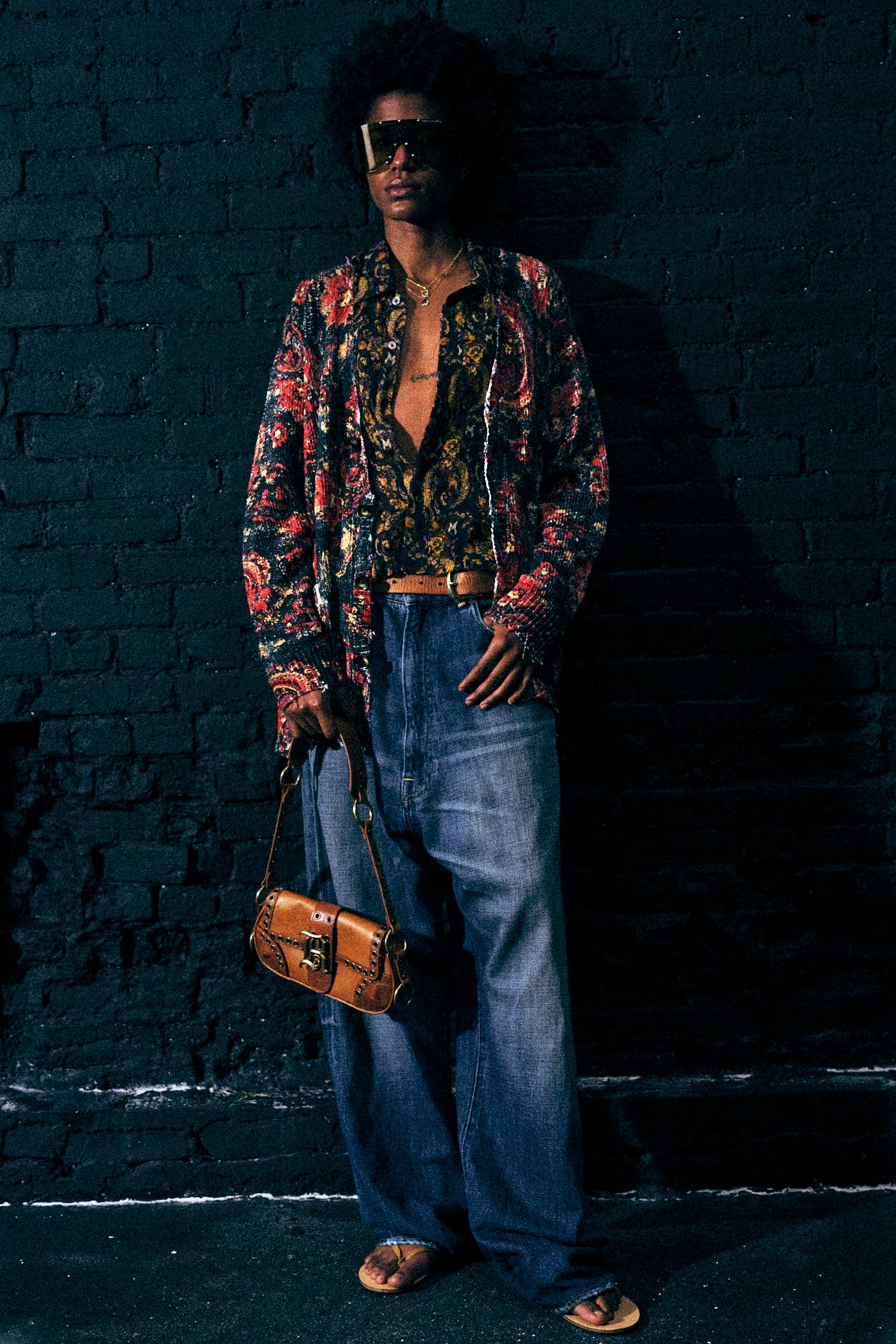 PRINTED BOYFRIEND CARDIGAN - BLACK RED MULTICOLOR - R13