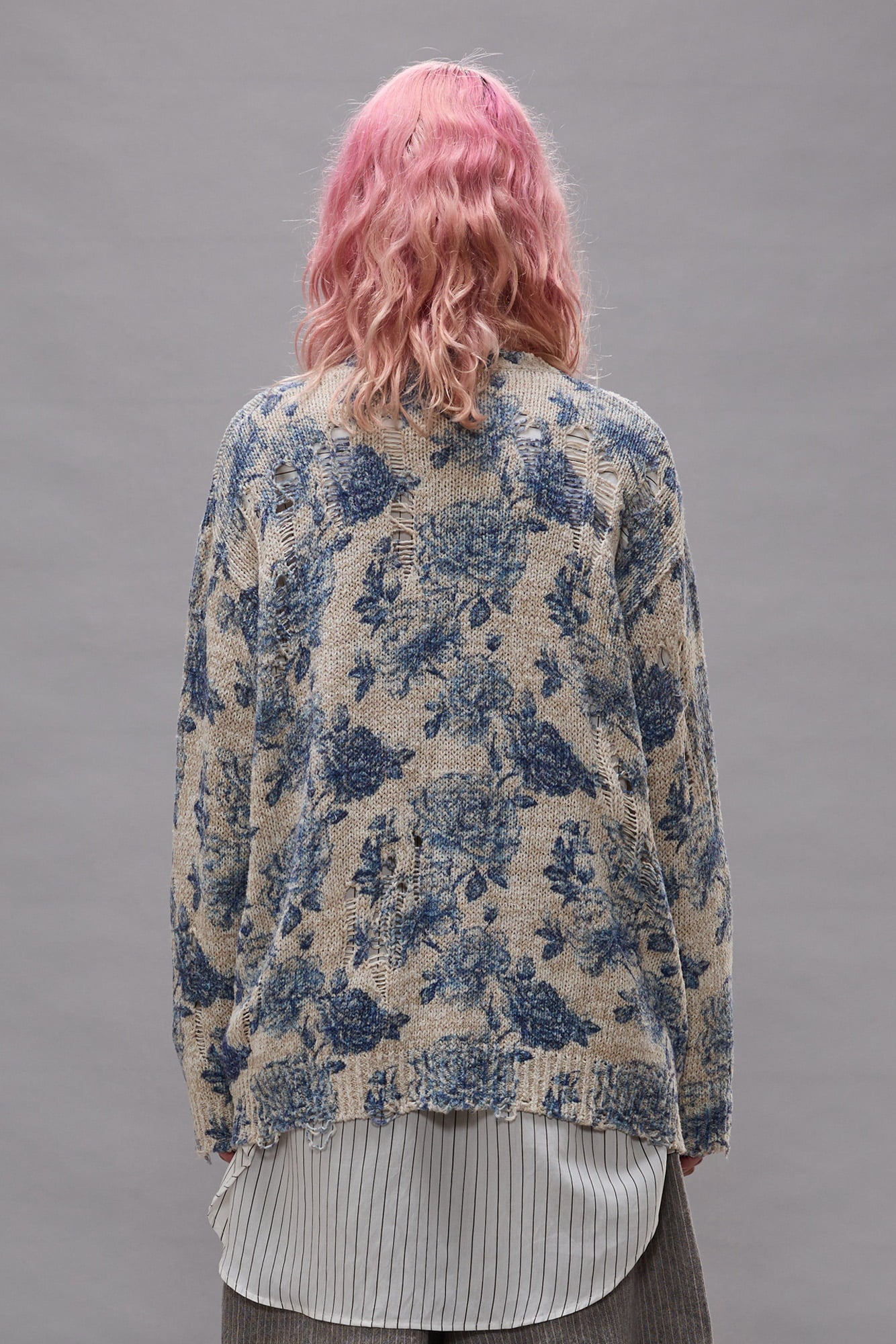 Printed Boyfriend Cardigan - Blue Floral - R13