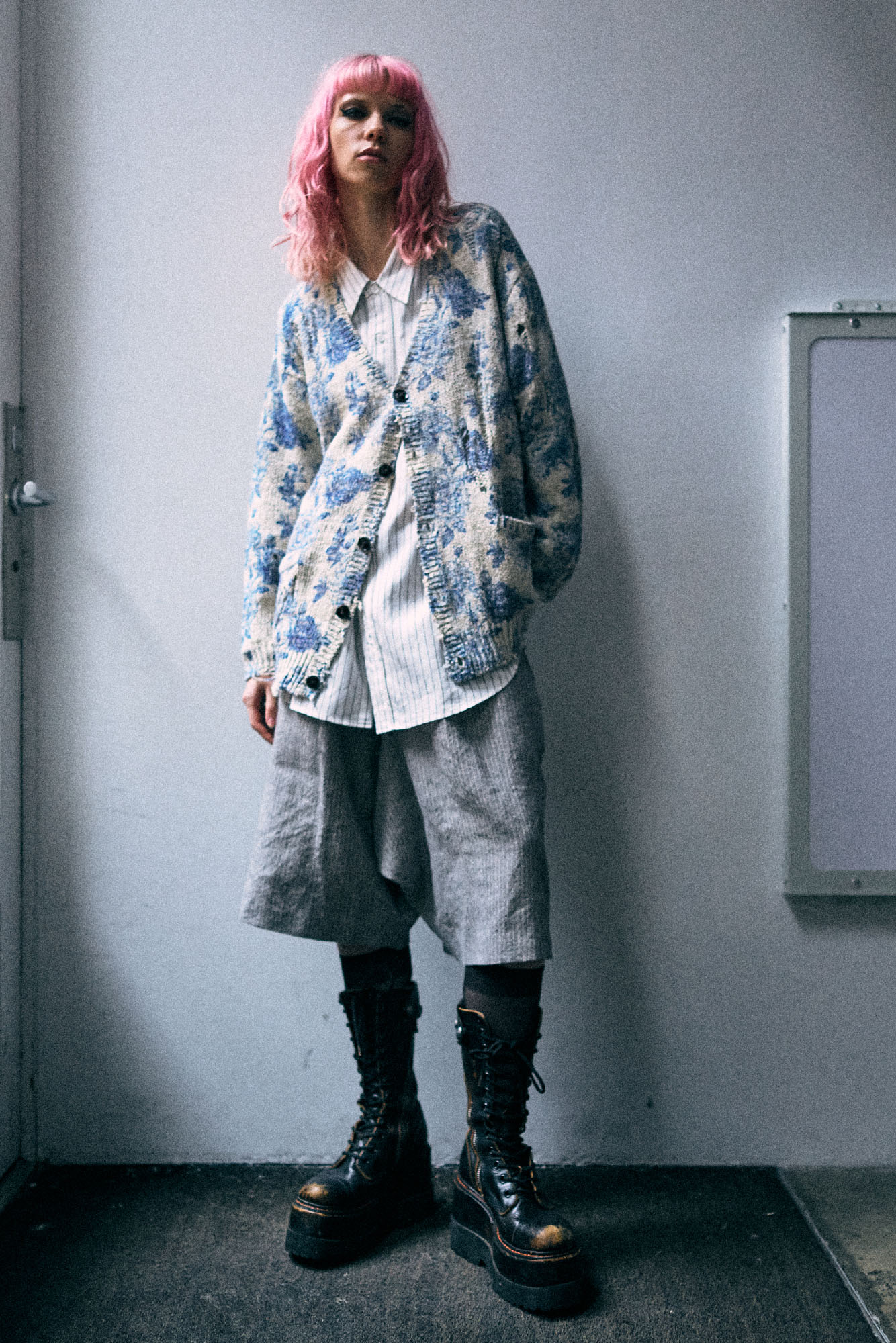 Printed Boyfriend Cardigan - Blue Floral - R13