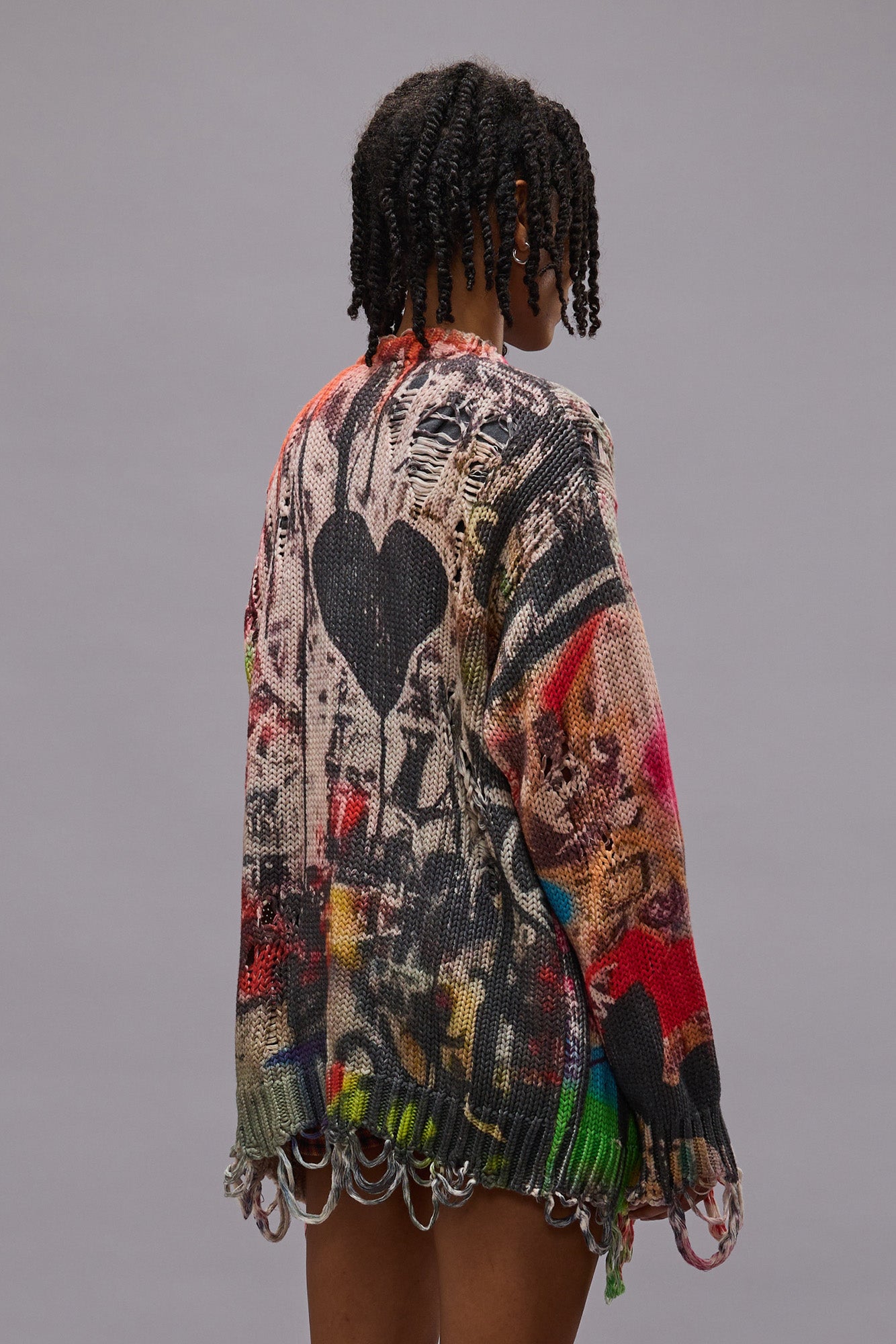 Printed Boyfriend Cardigan - Heart Graffiti Print - R13