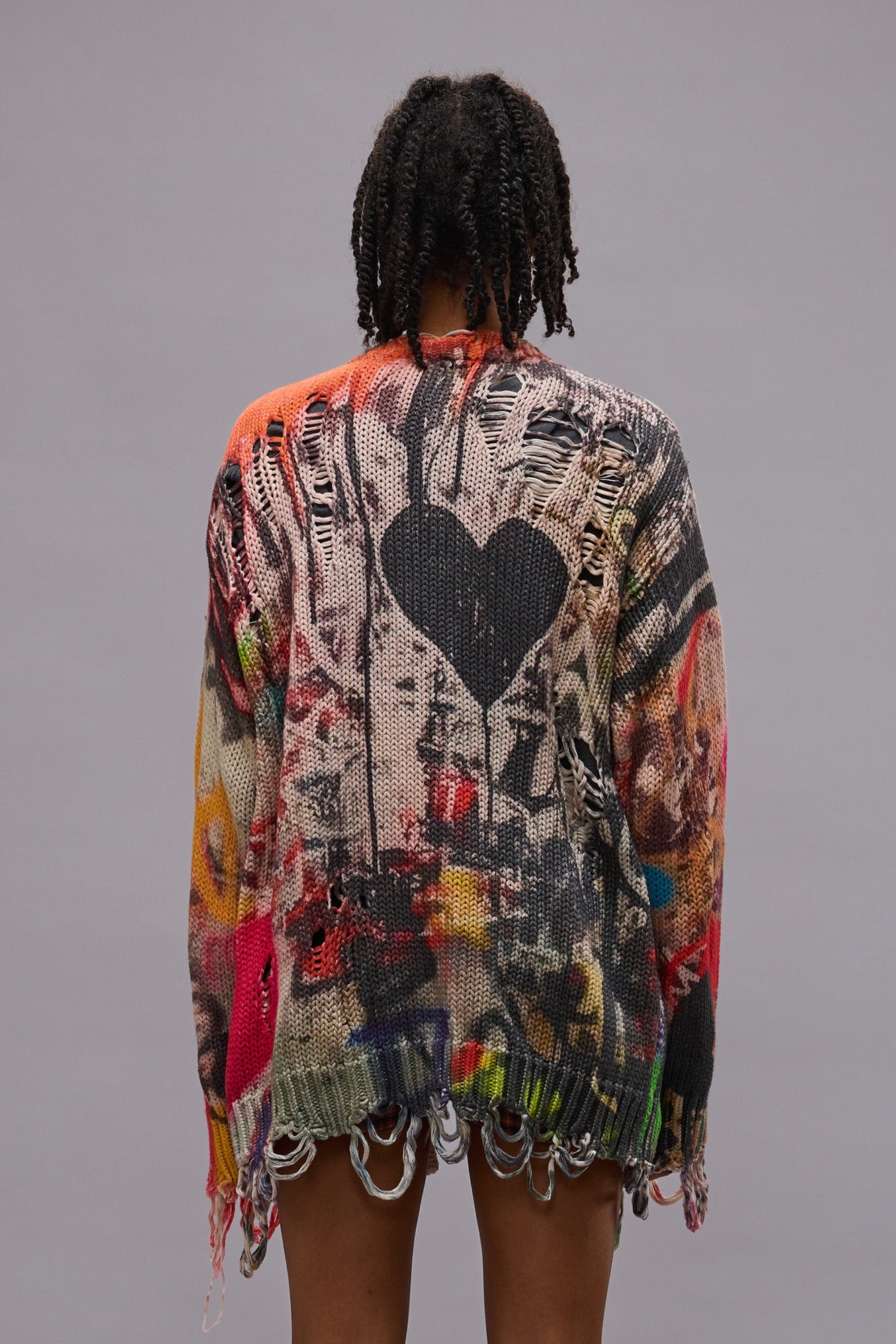 Printed Boyfriend Cardigan - Heart Graffiti Print - R13