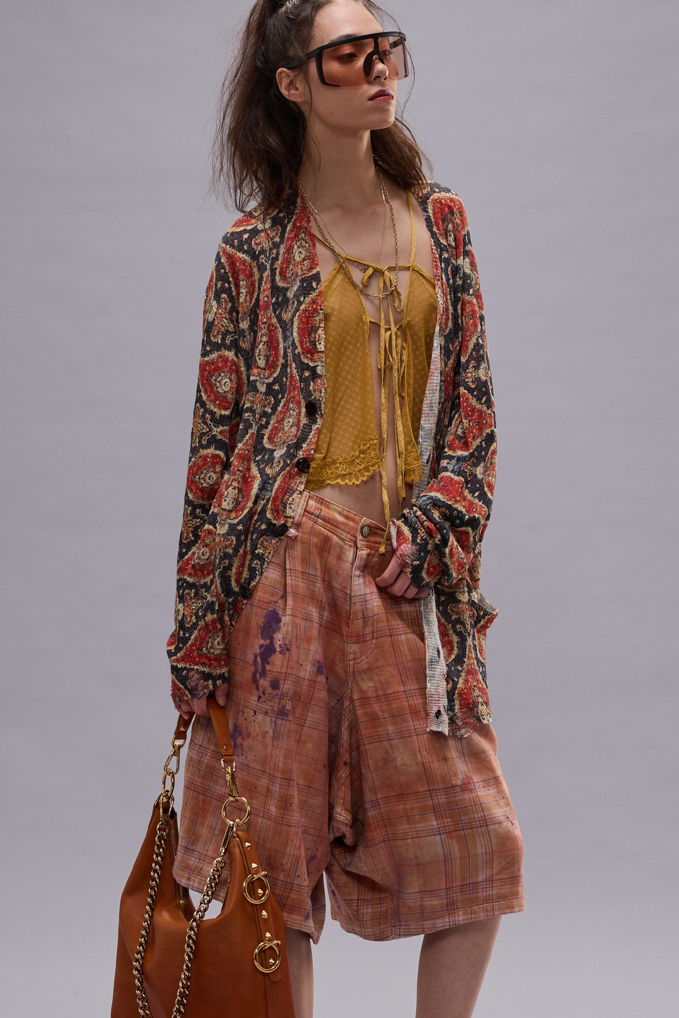 PRINTED BOYFRIEND CARDIGAN - ORANGE MULTICOLOR - R13