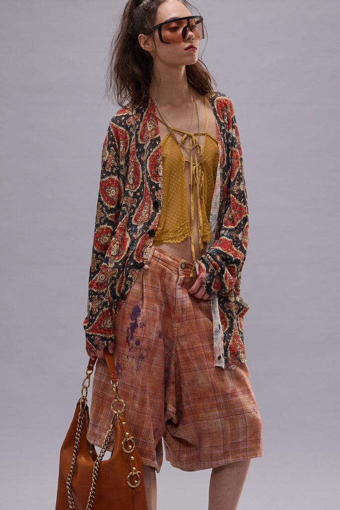 PRINTED BOYFRIEND CARDIGAN - ORANGE MULTICOLOR