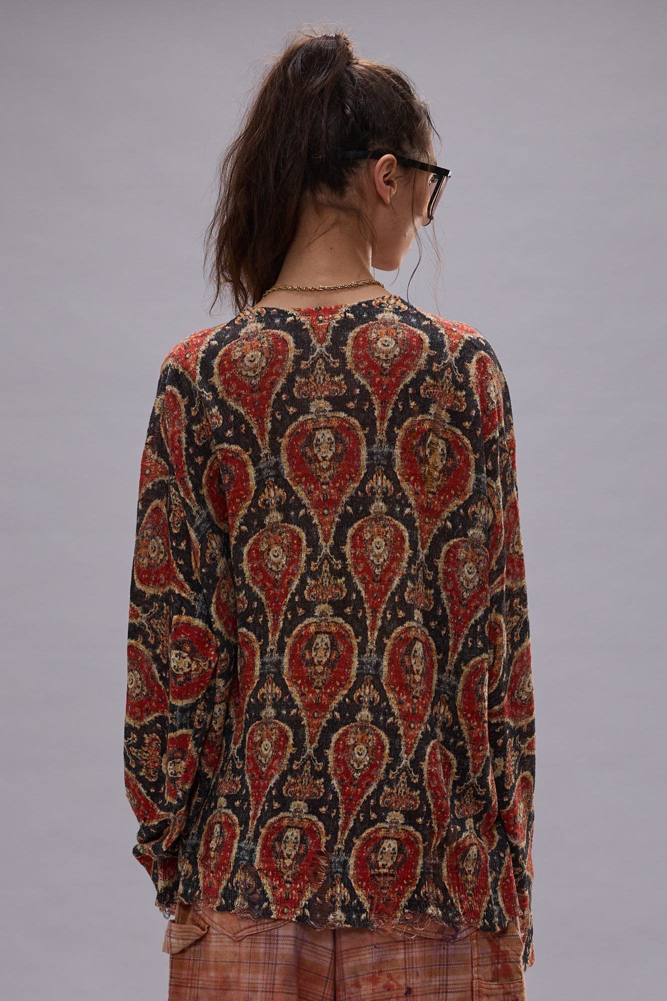 PRINTED BOYFRIEND CARDIGAN - ORANGE MULTICOLOR - R13