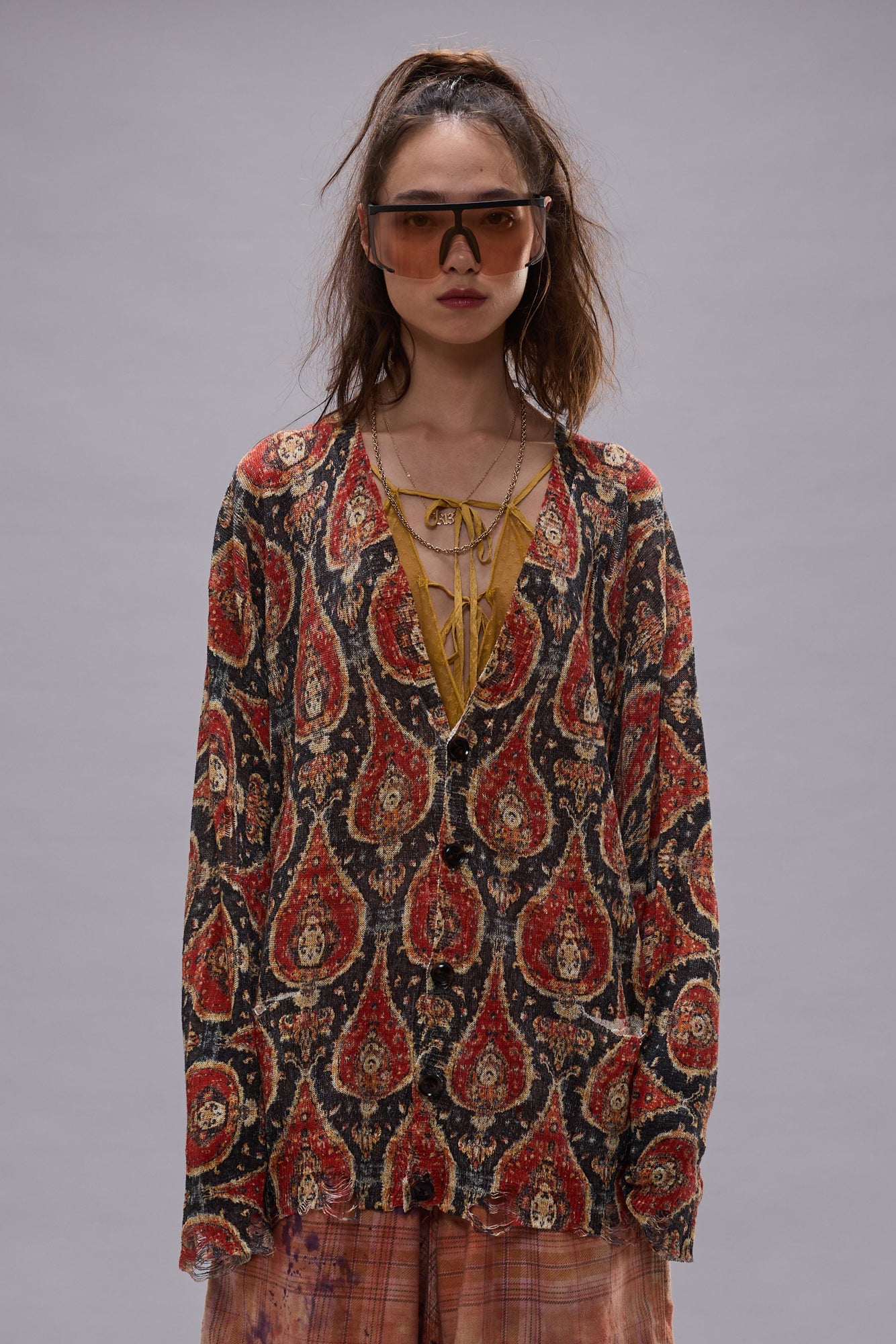 PRINTED BOYFRIEND CARDIGAN - ORANGE MULTICOLOR - R13
