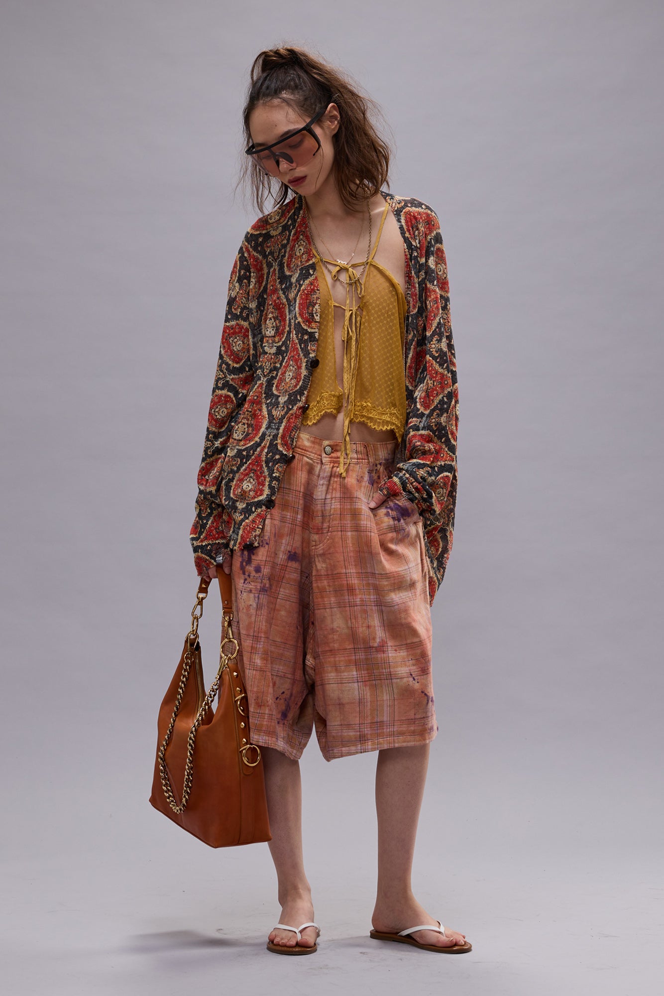 PRINTED BOYFRIEND CARDIGAN - ORANGE MULTICOLOR - R13