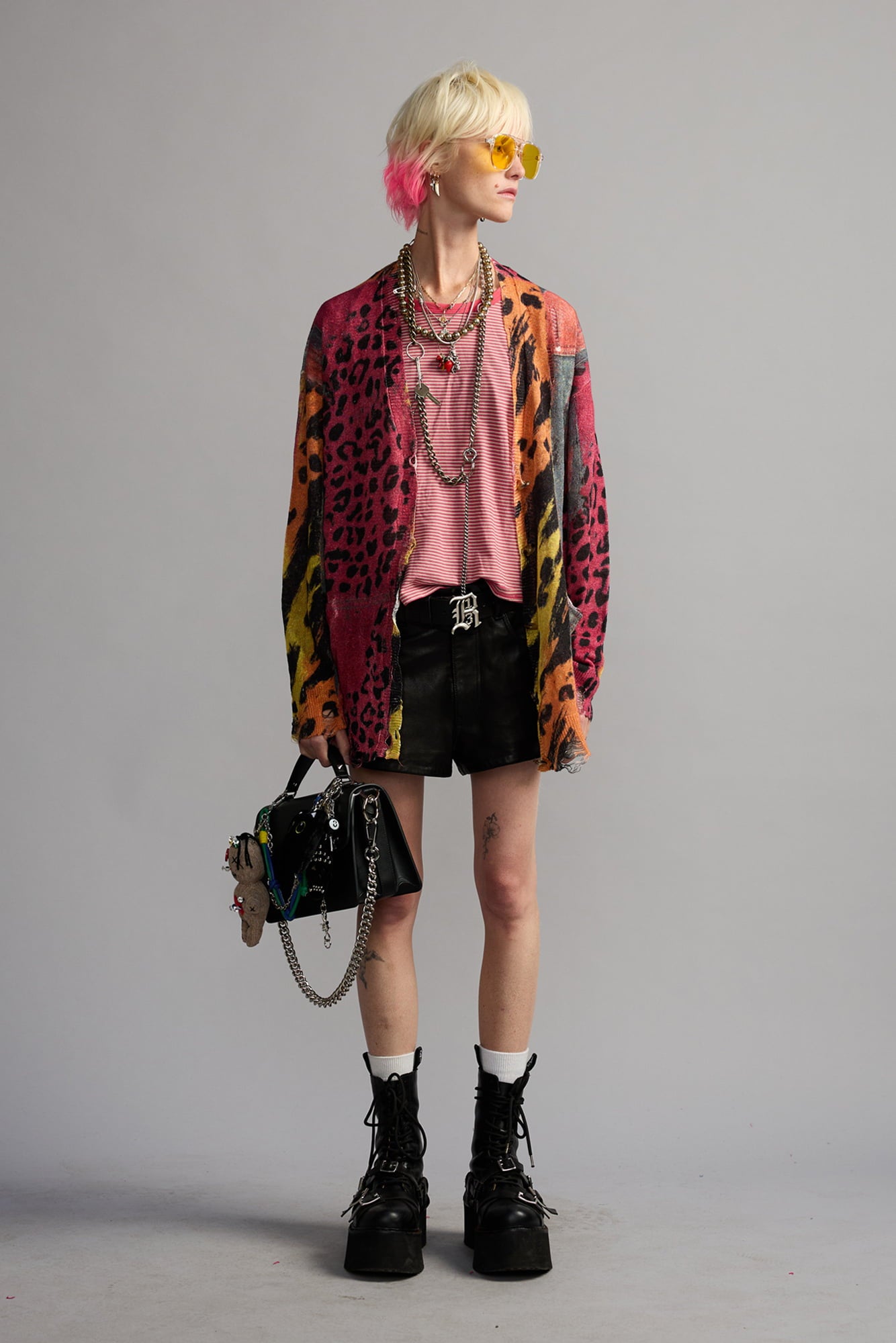 PRINTED BOYFRIEND CARDIGAN - PINK ORANGE MULTICOLOR - R13