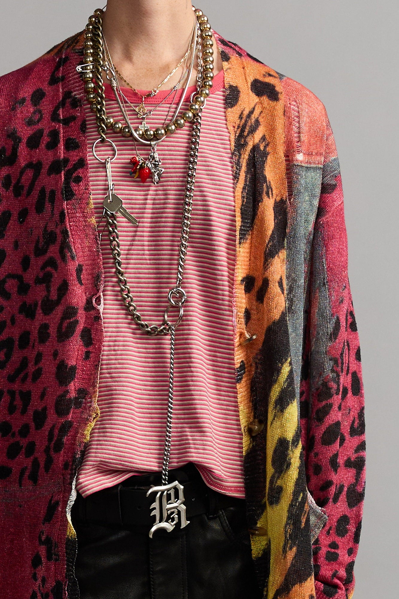 PRINTED BOYFRIEND CARDIGAN - PINK ORANGE MULTICOLOR - R13