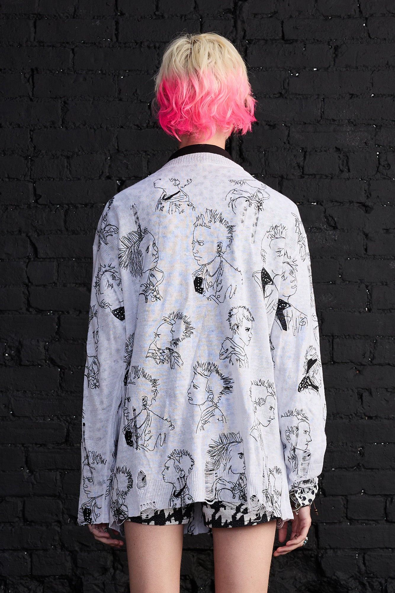 Printed Boyfriend Cardigan - Punk White Embroidery - R13