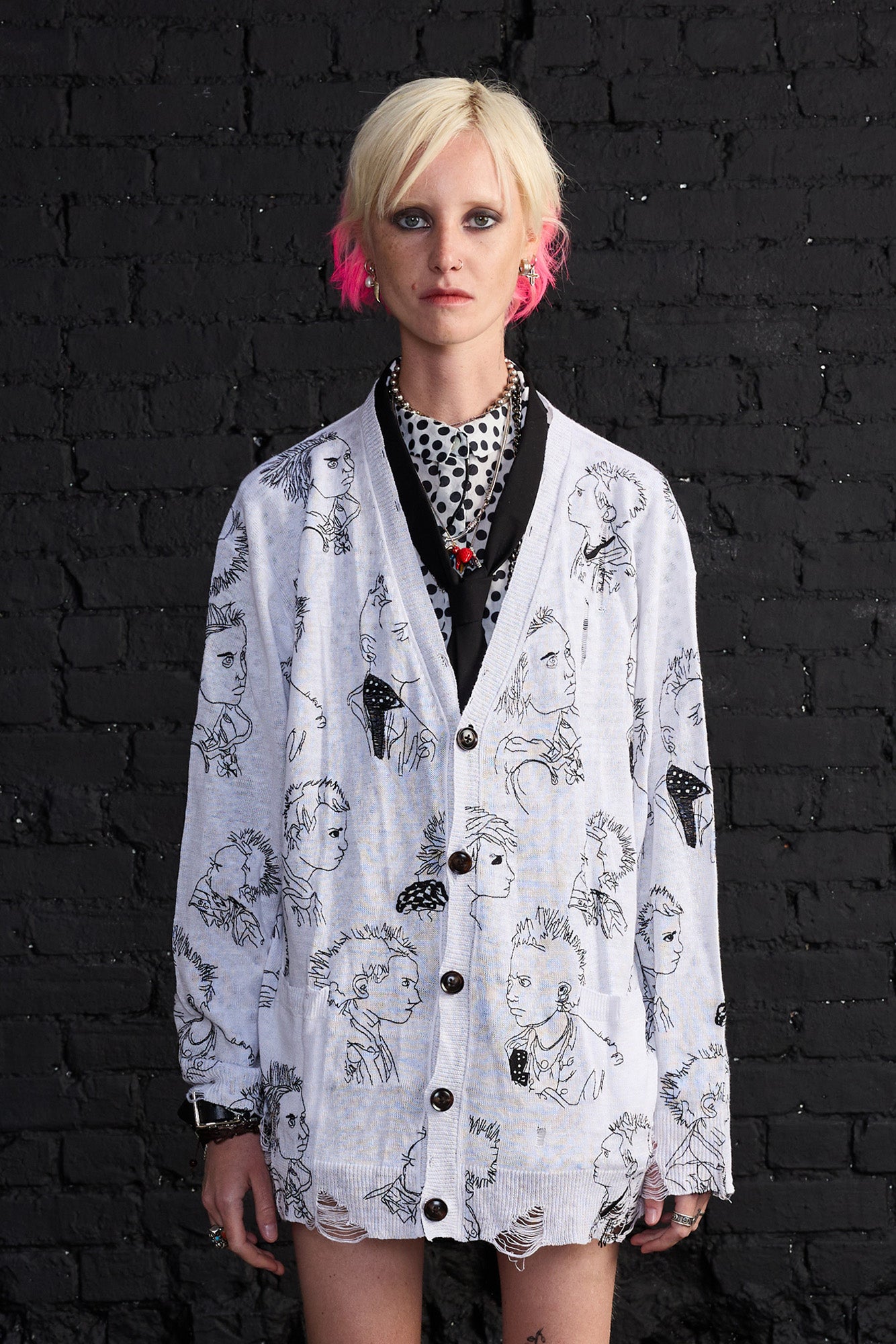 Printed Boyfriend Cardigan - Punk White Embroidery - R13