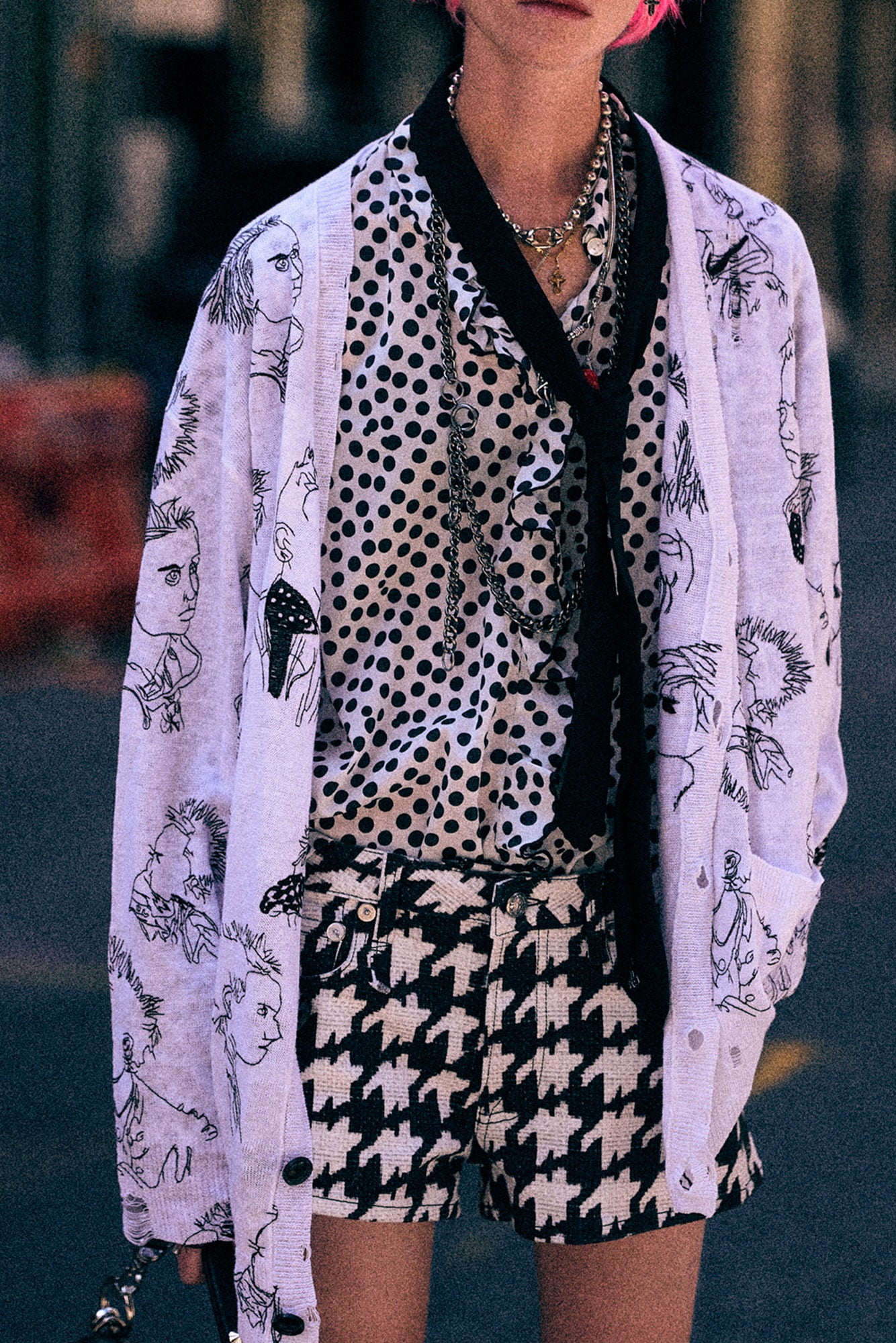 Printed Boyfriend Cardigan - Punk White Embroidery - R13