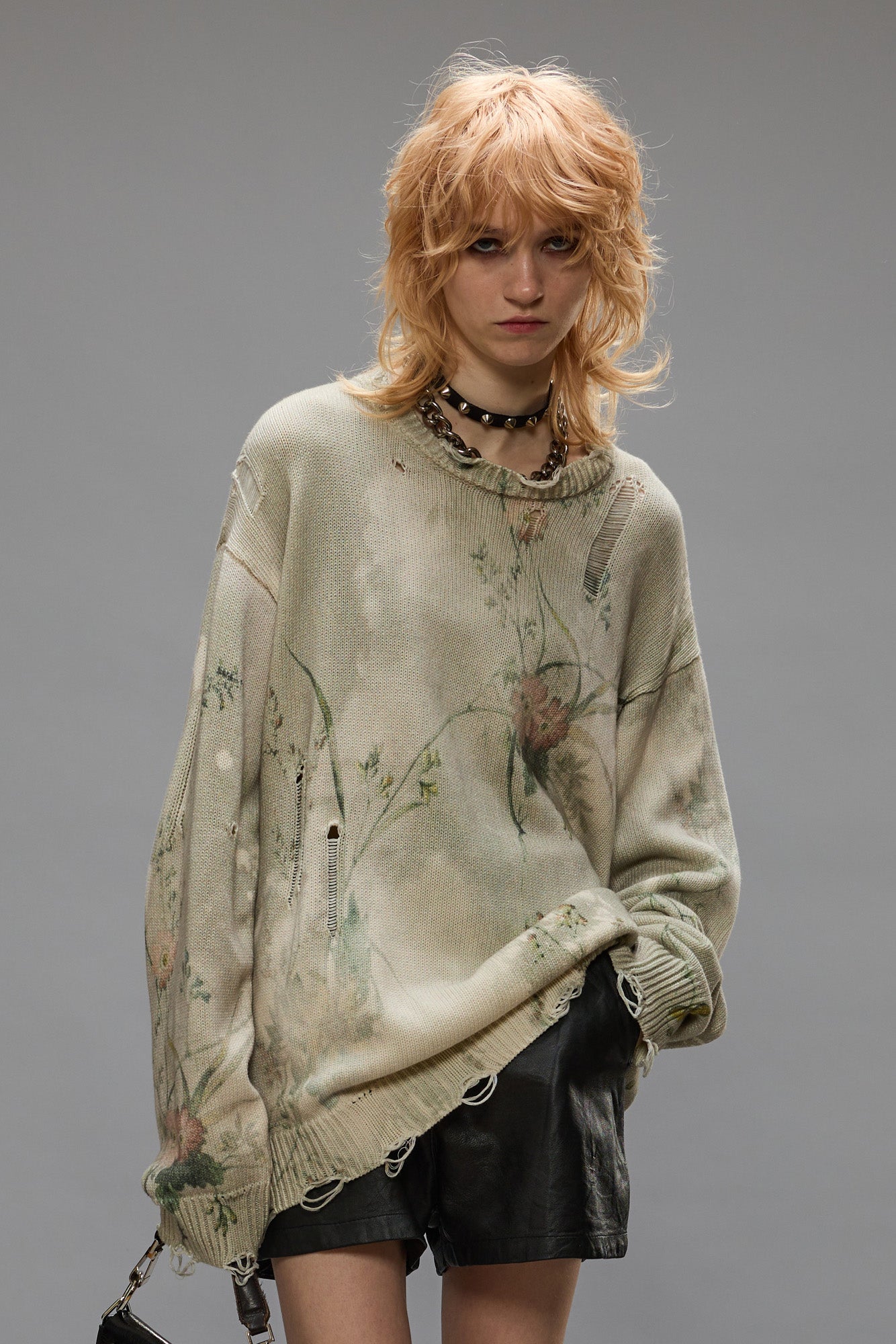 Printed Boyfriend Sweater - Bleached Cream Floral