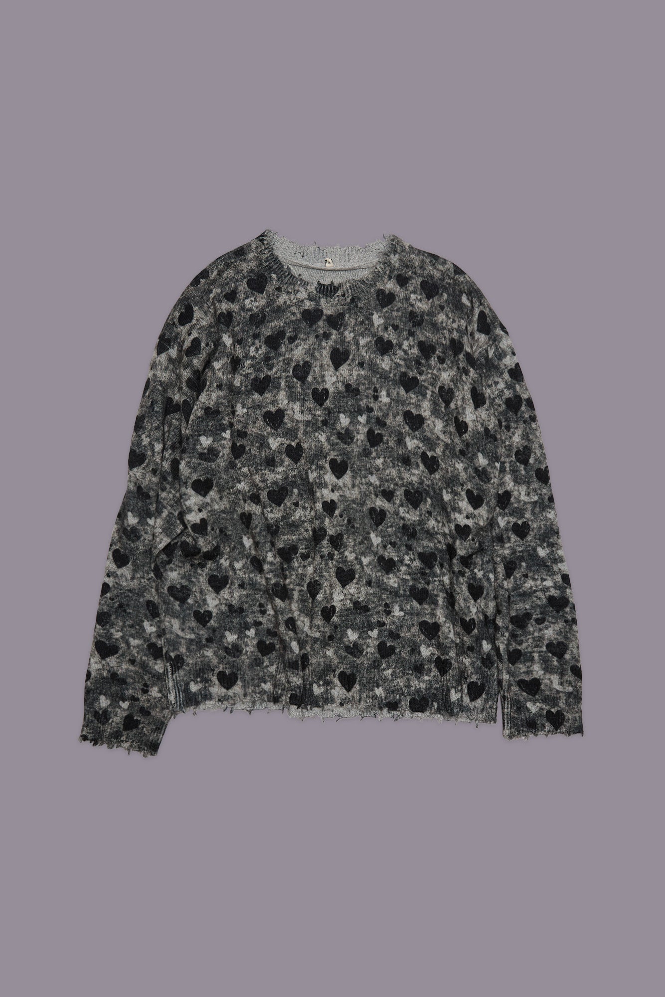 PRINTED BOYFRIEND SWEATER - HEATHER GREY HEARTS - R13
