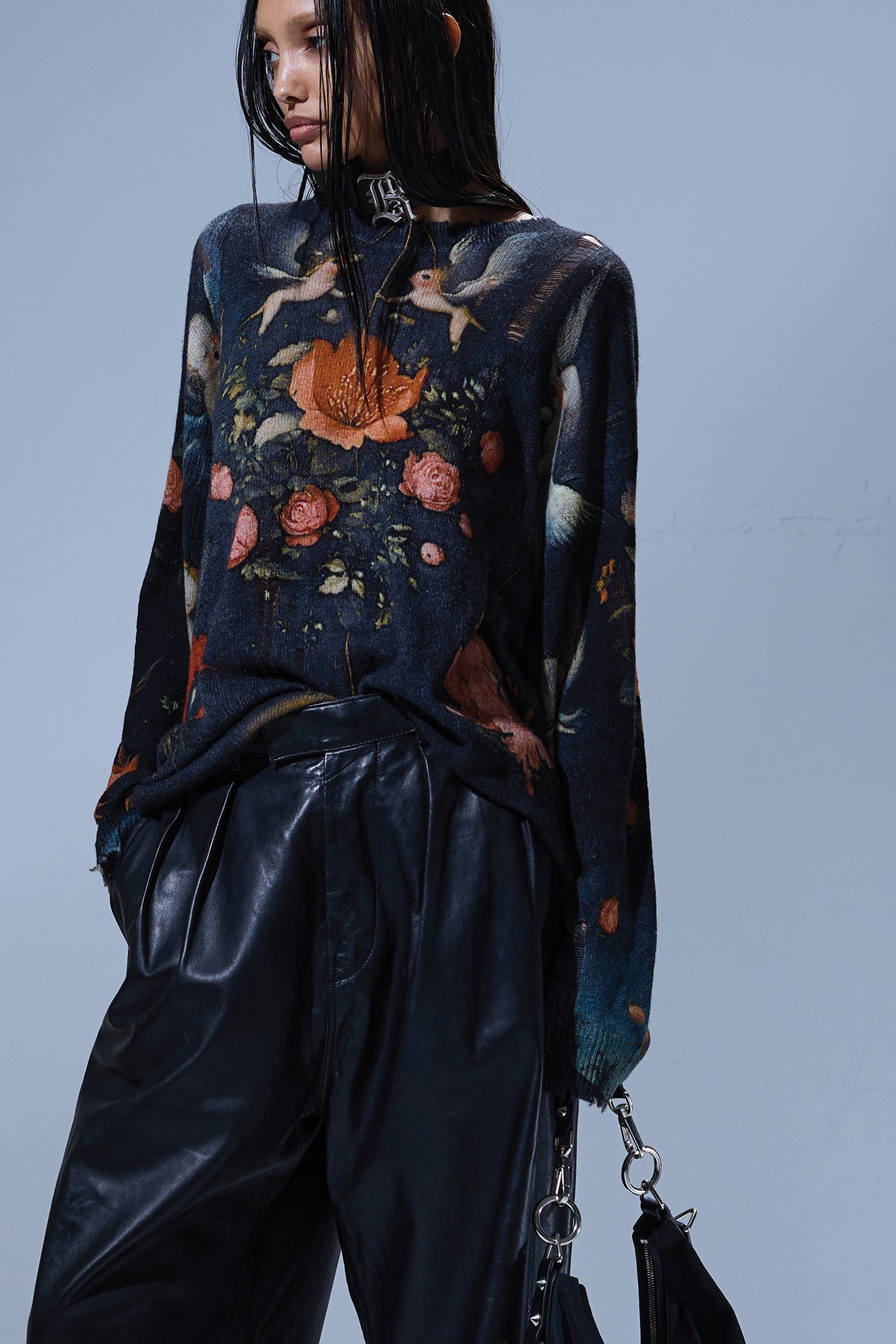PRINTED BOYFRIEND SWEATER - MULTICOLOR BLACK - R13