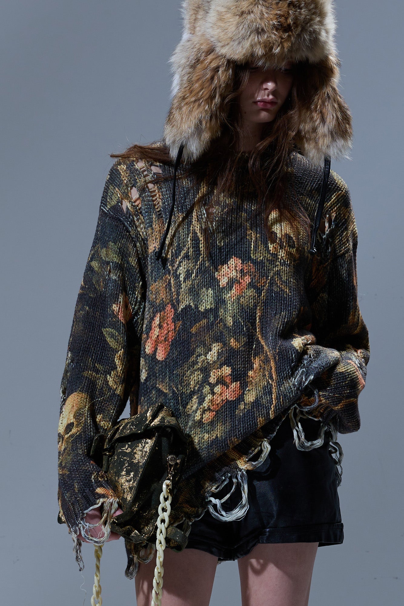 PRINTED BOYFRIEND SWEATER - SKULL CAMO GREEN - R13